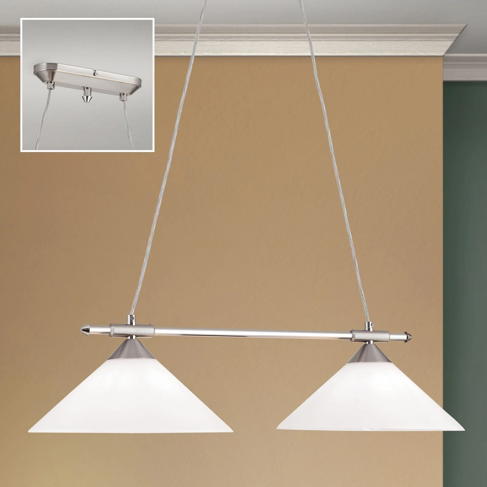 Viseća lampa ARTDESIGN, 2 izvora svetla, satin hrom, opalno staklo - 2