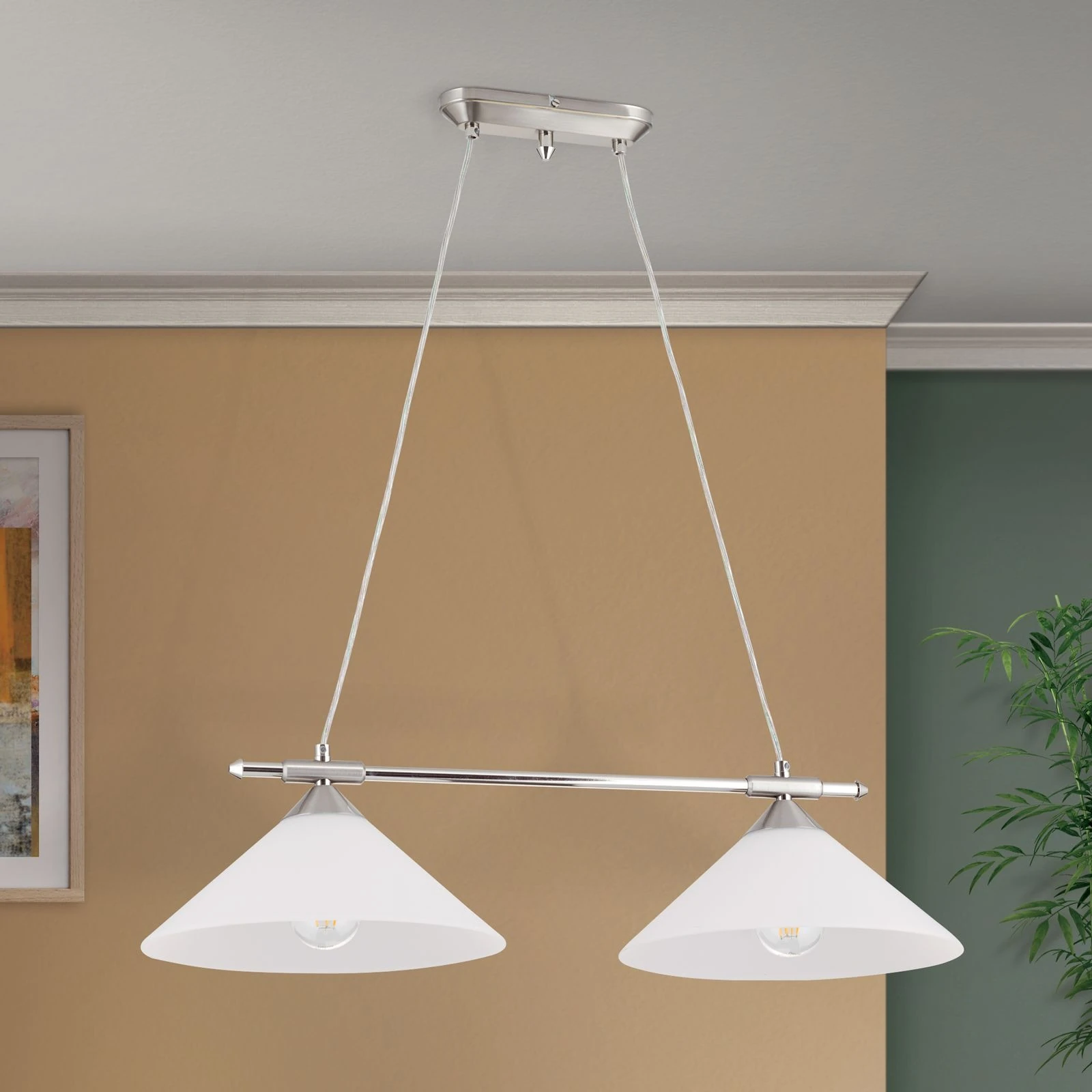 Viseća lampa ARTDESIGN, 2 izvora svetla, satin hrom, opalno staklo - 3