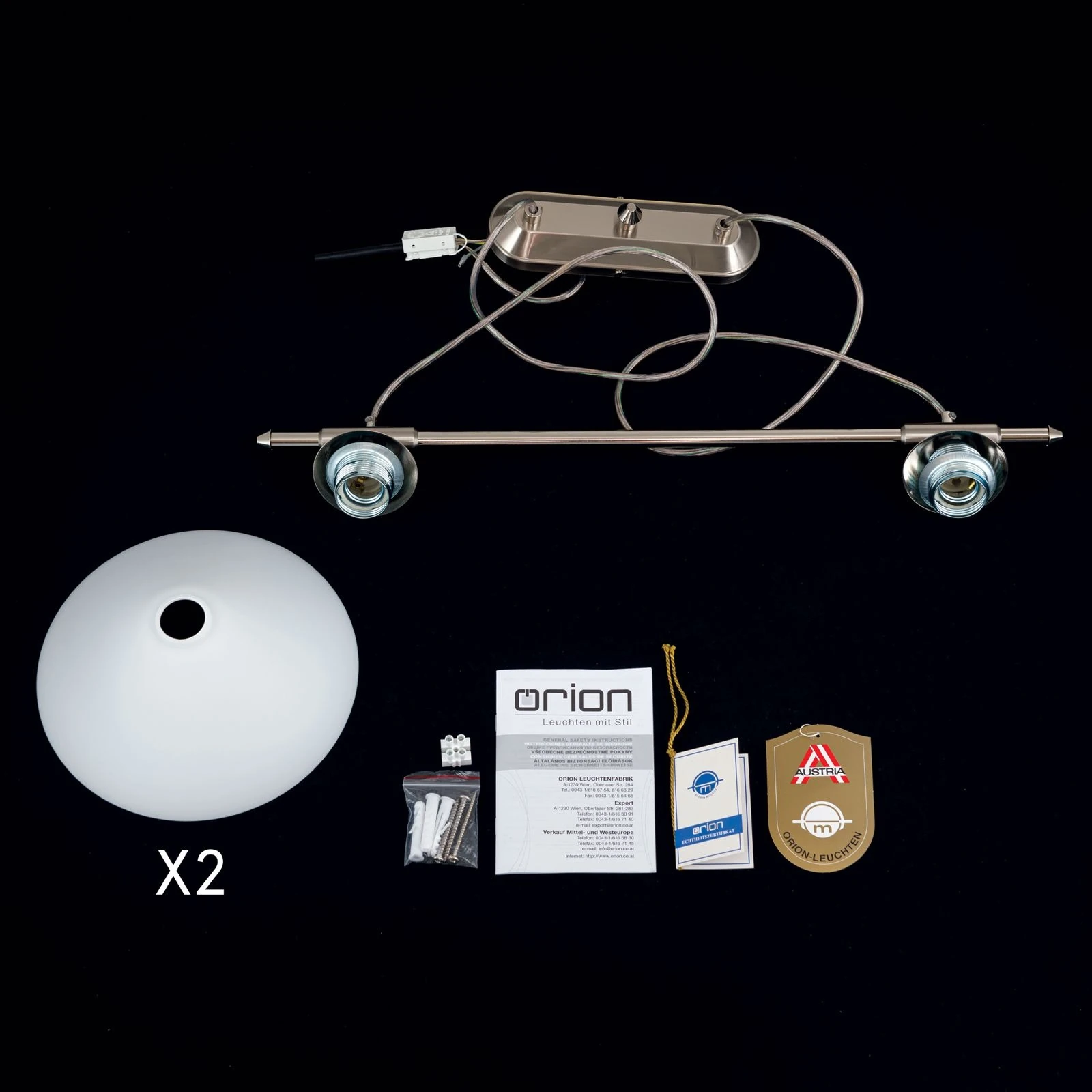 Viseća lampa ARTDESIGN, 2 izvora svetla, satin hrom, opalno staklo - 8