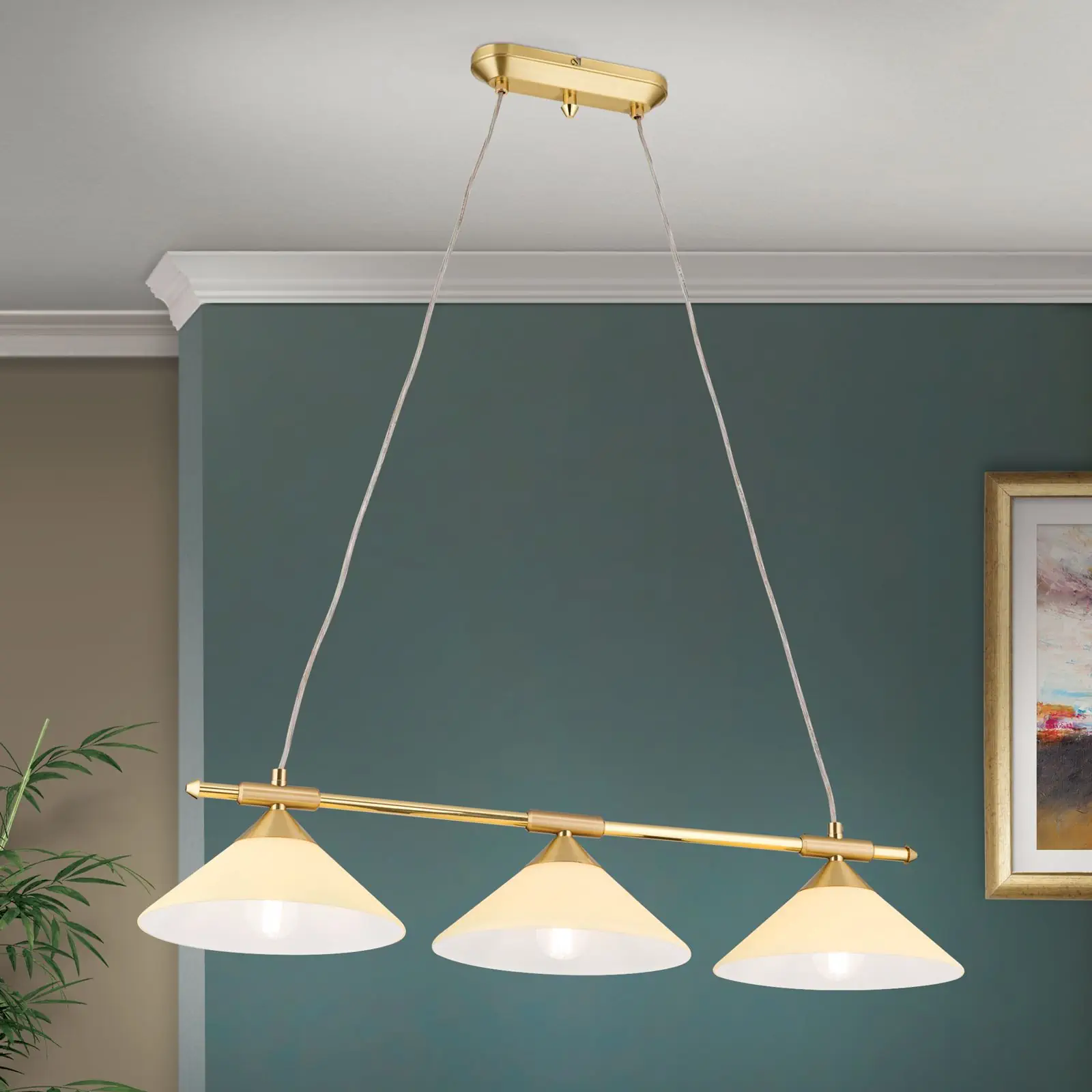 Viseća lampa ARTDESIGN, 3 izvora svetla, mat mesing, sa staklom boje šampanjca - 2