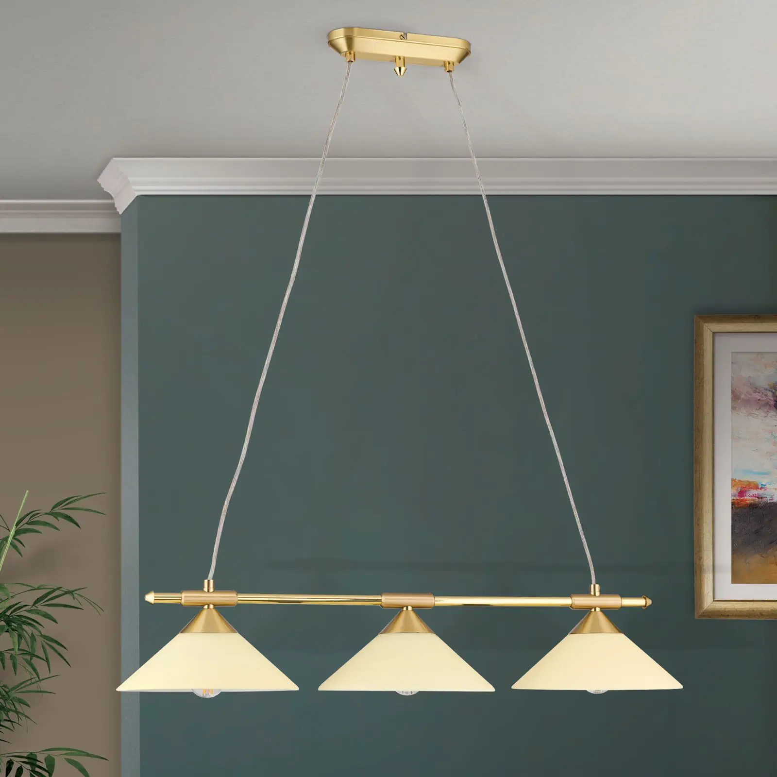 Viseća lampa ARTDESIGN, 3 izvora svetla, mat mesing, sa staklom boje šampanjca - 3