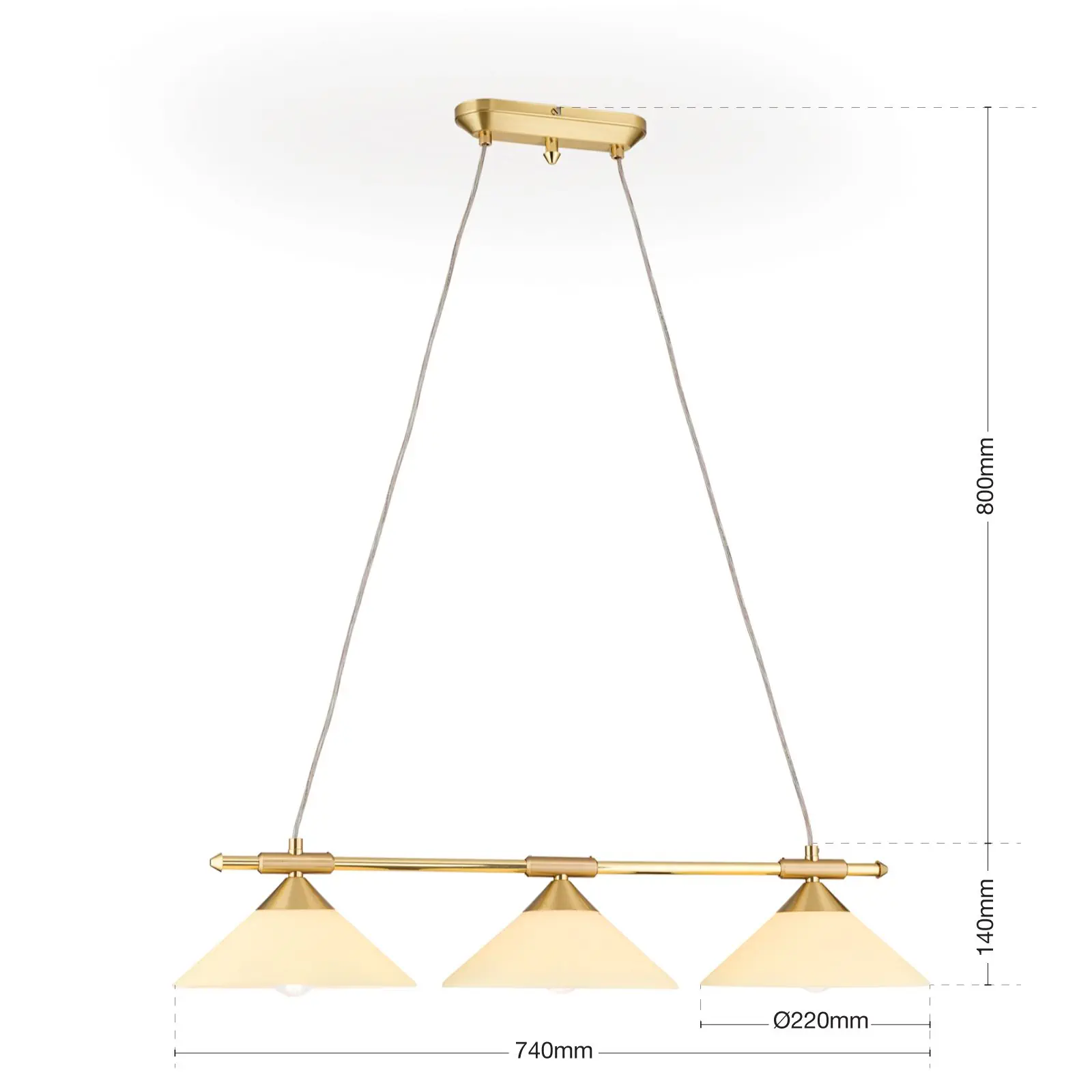 Viseća lampa ARTDESIGN, 3 izvora svetla, mat mesing, sa staklom boje šampanjca - 7