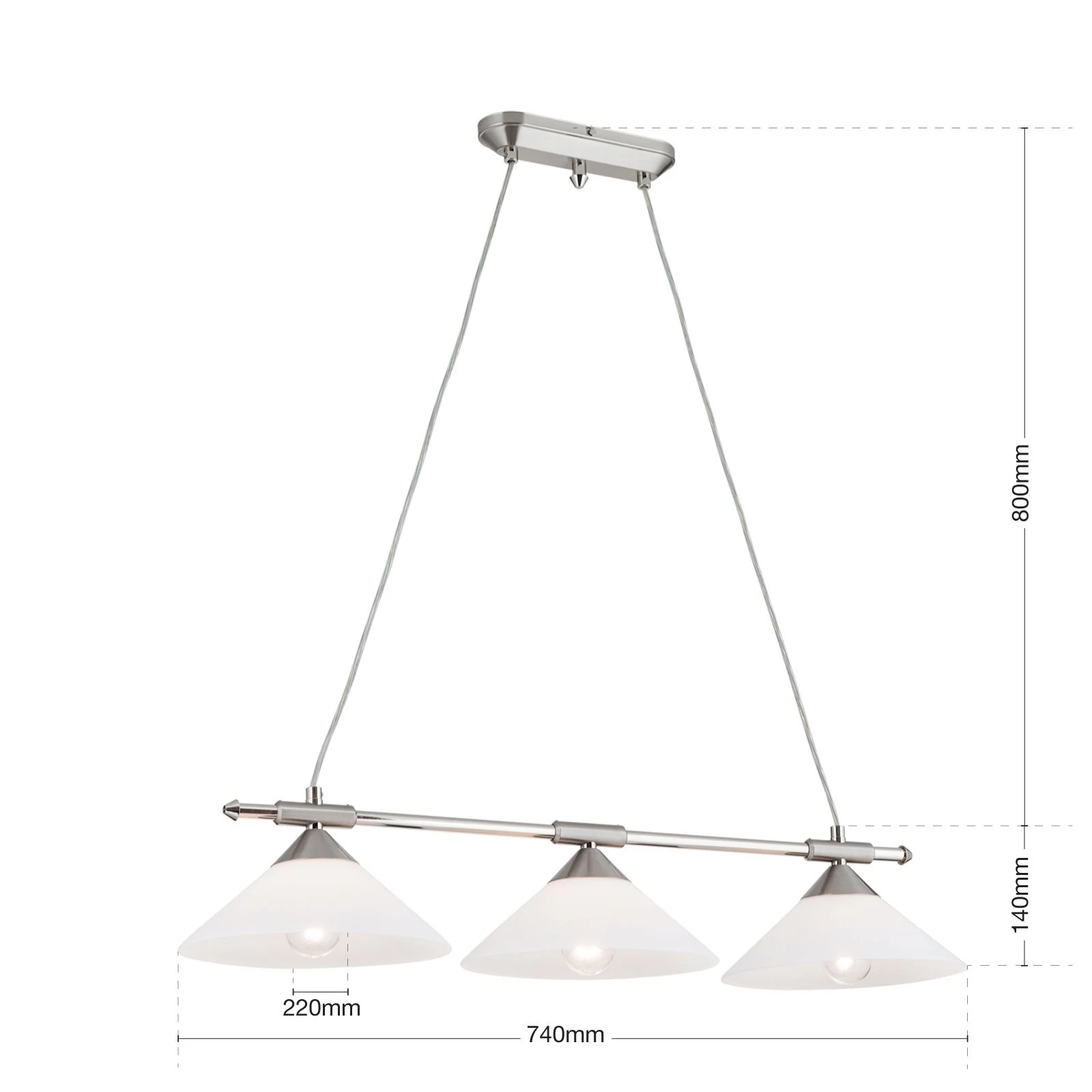 Viseća lampa ARTDESIGN, 3 izvora svetla, satin hrom, opalno staklo - 7