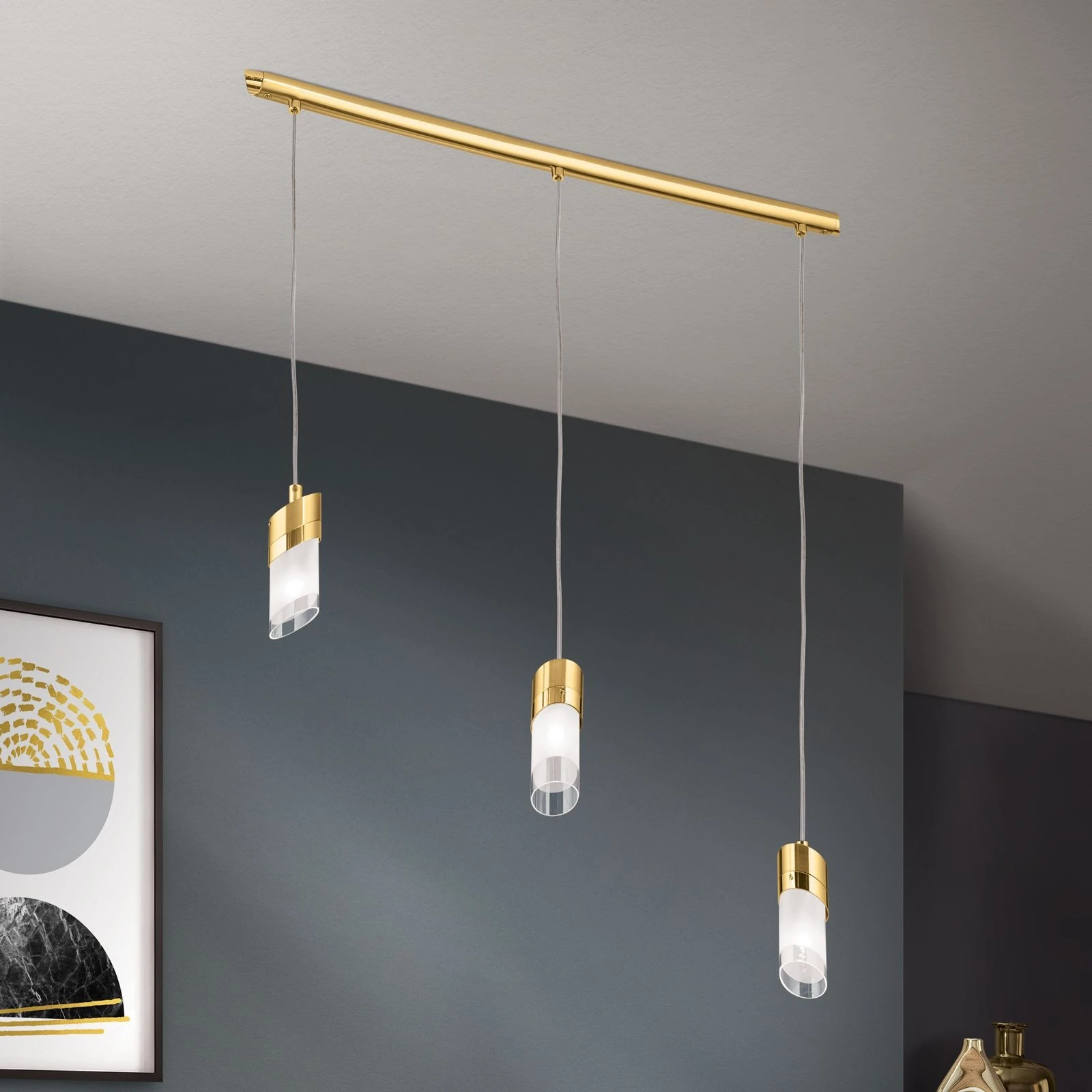 Viseća lampa SPOT EXCLUSIVE, 3 izvora svetla, brušeno zlato, satinirano difuzno staklo - 2