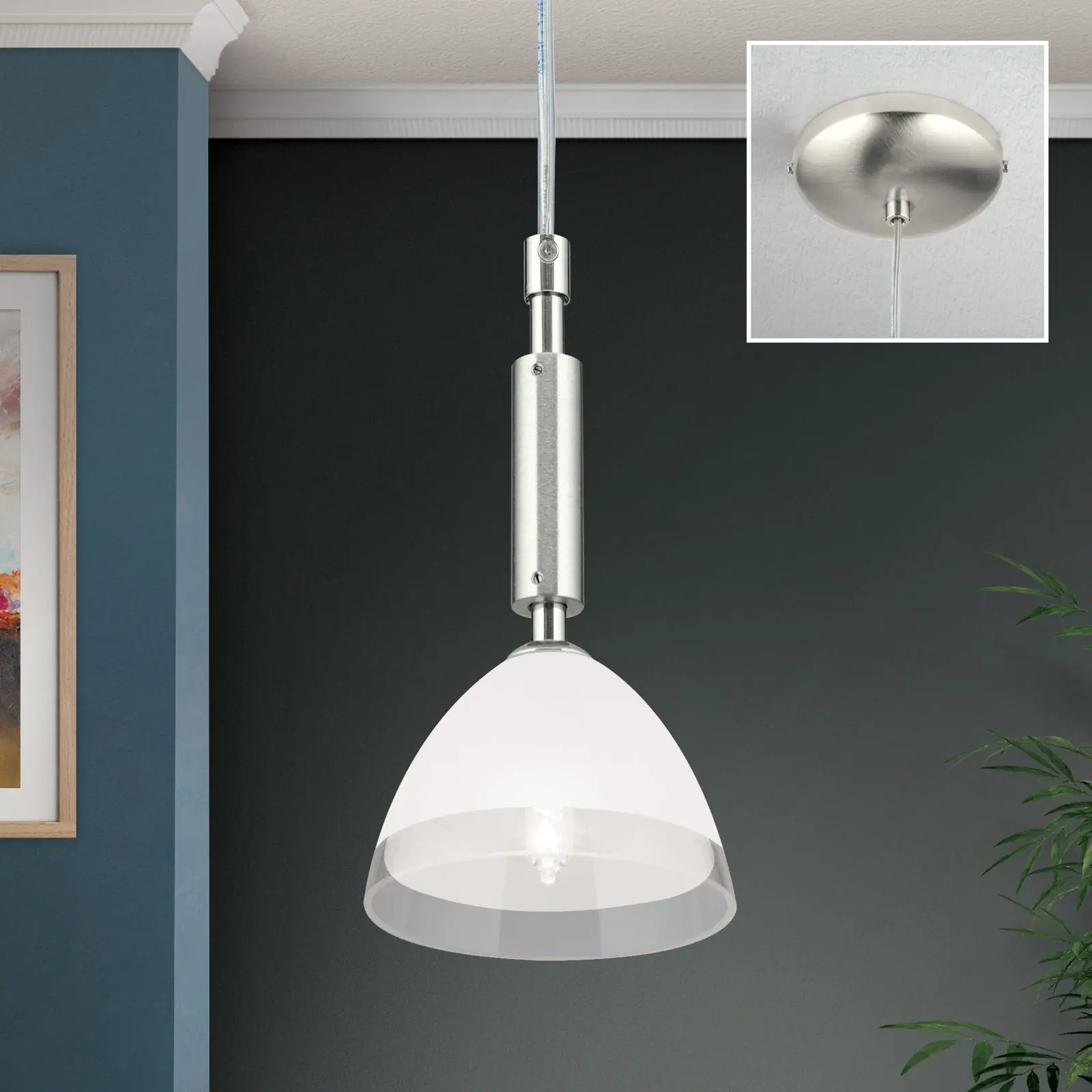 OPALDESIGN pojedinačna viseća lampa, 10 cm, satin hrom završna obrada - 2