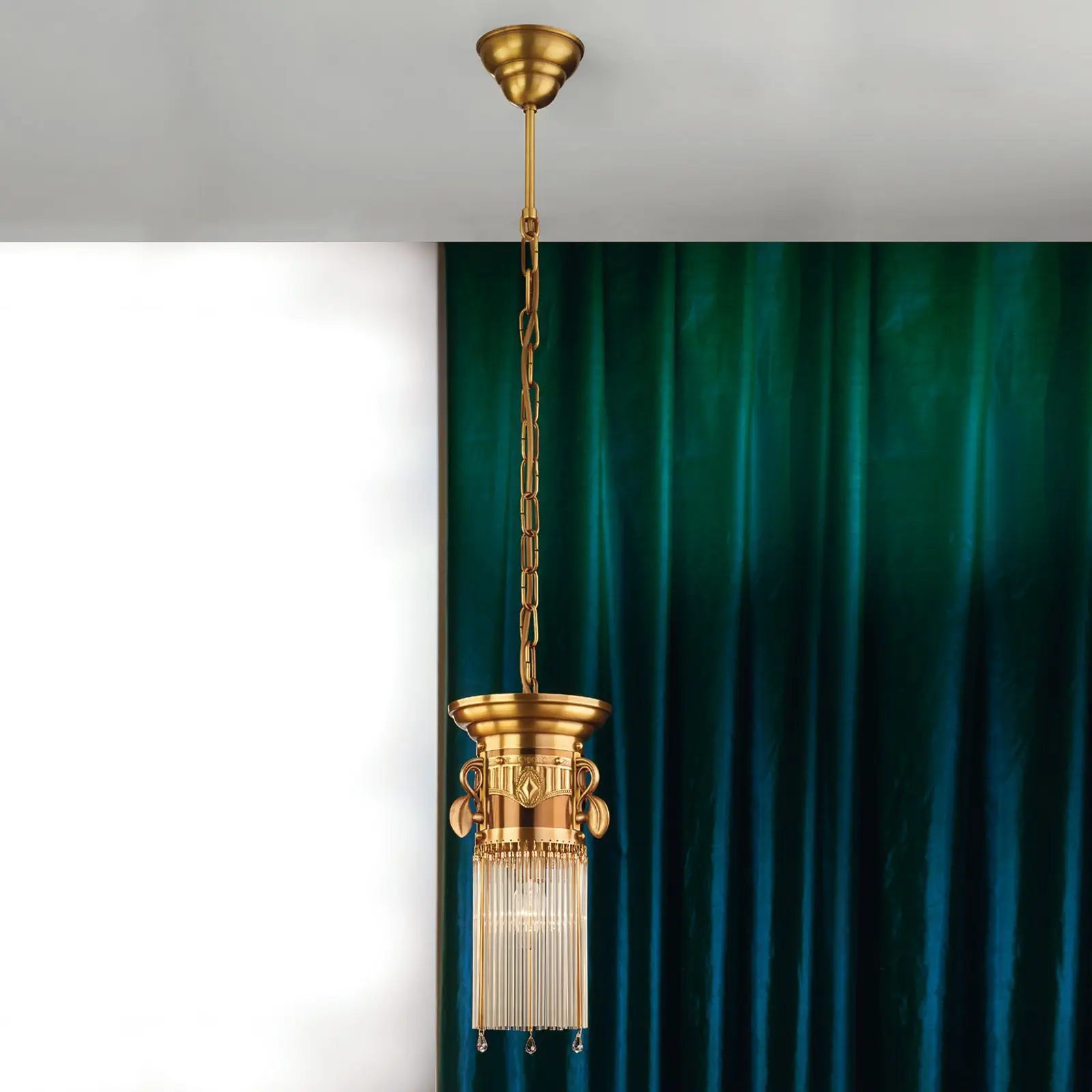 Viseća lampa ADELE, staromesing, sa staklenim štapićima, 17cm - 1