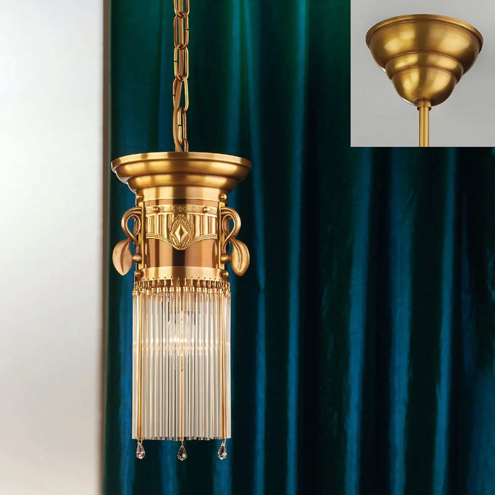 Viseća lampa ADELE, staromesing, sa staklenim štapićima, 17cm - 4