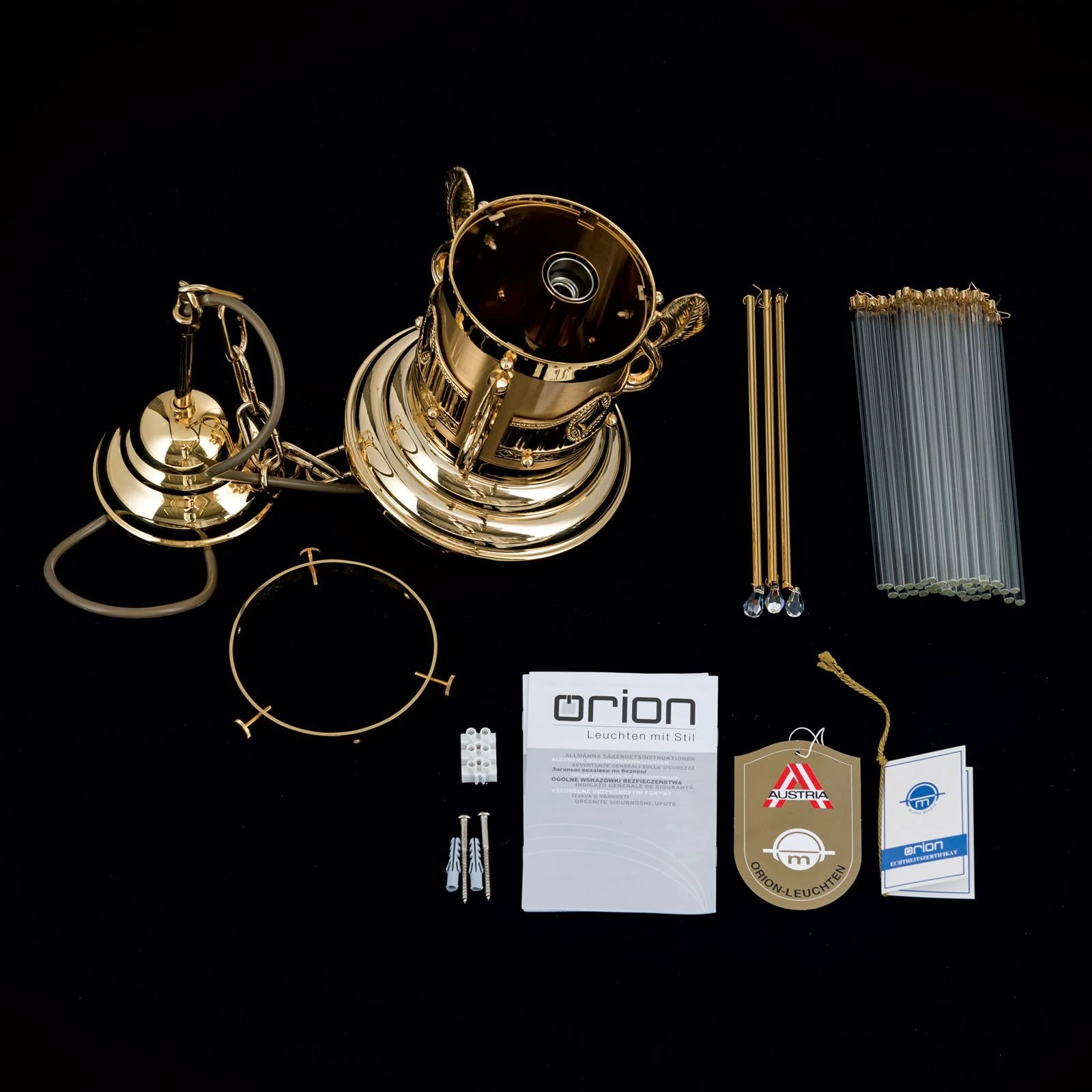 Viseća lampa ADELE, 24-karatno pozlaćena, štapići od kristalnog stakla, Ø 17 cm - 8