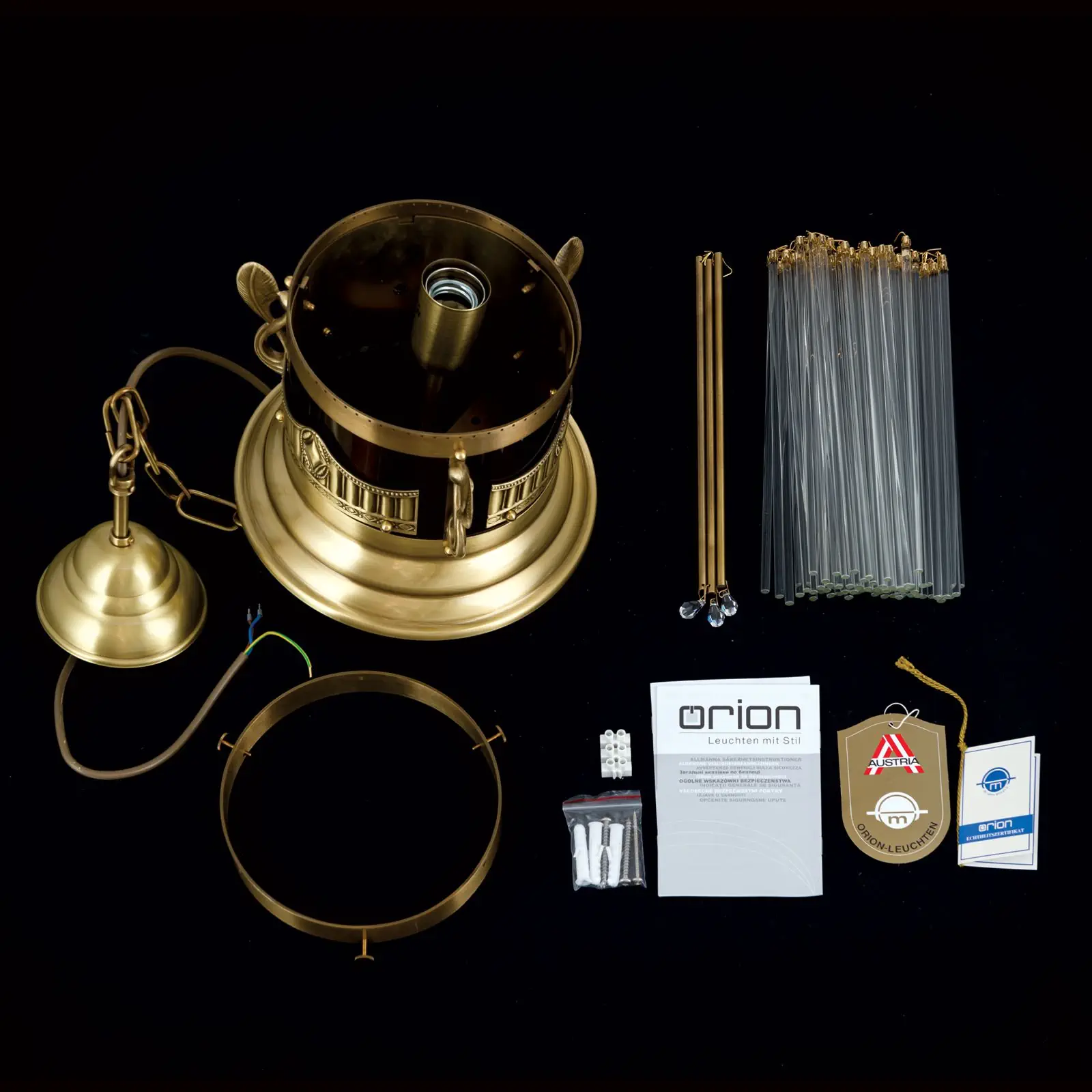 Viseća lampa ADELE, antik mesing, sa staklenim štapićima, 26cm - 8