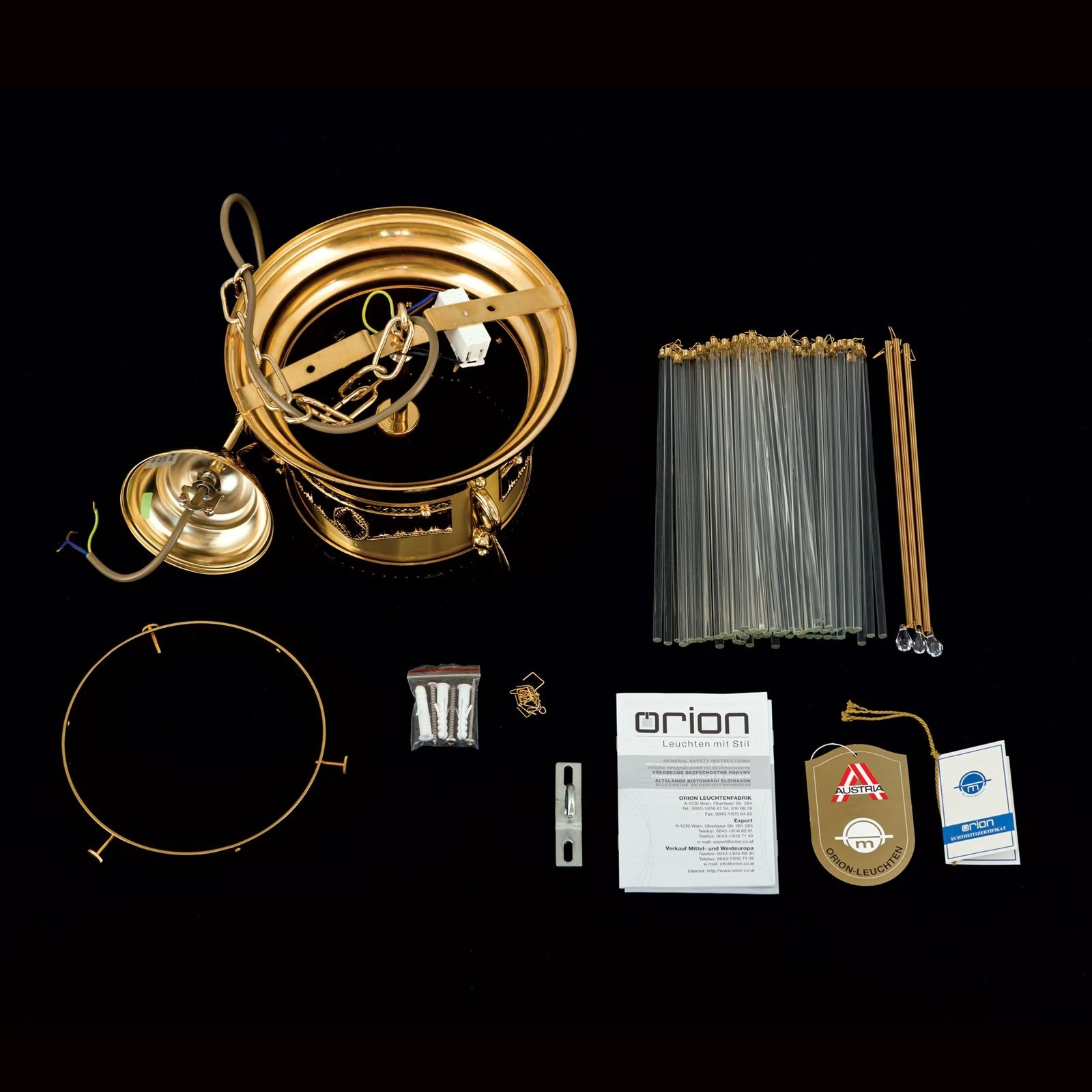 Viseća lampa ADELE, 24-karatno pozlaćena, štapići od kristalnog stakla, Ø 26 cm - 8