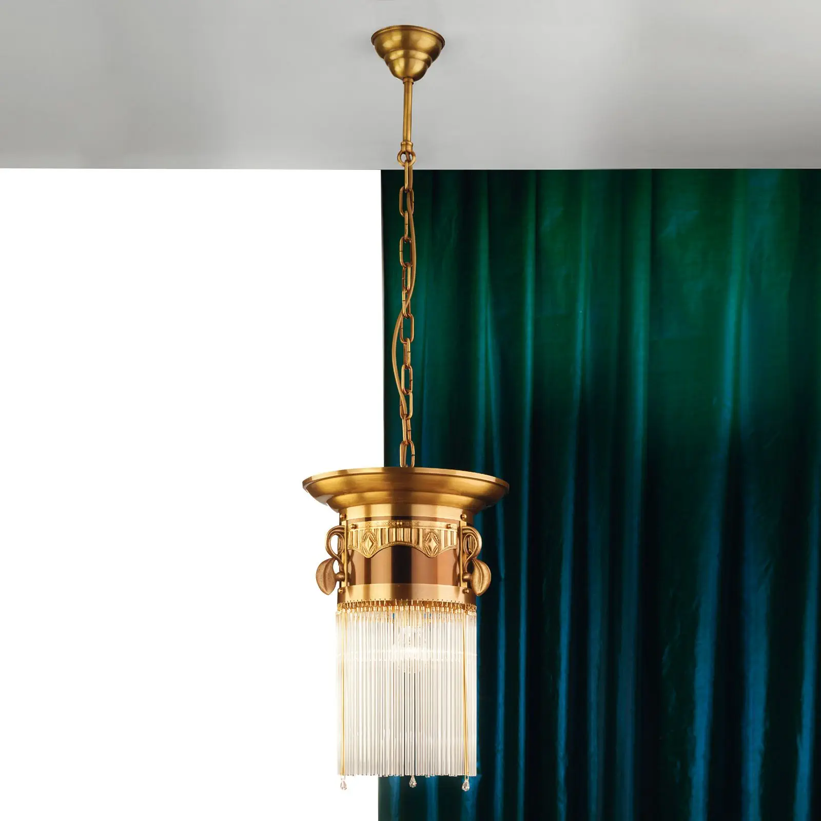 Viseća lampa ADELE, staromesing, sa staklenim štapićima, 32cm - 1