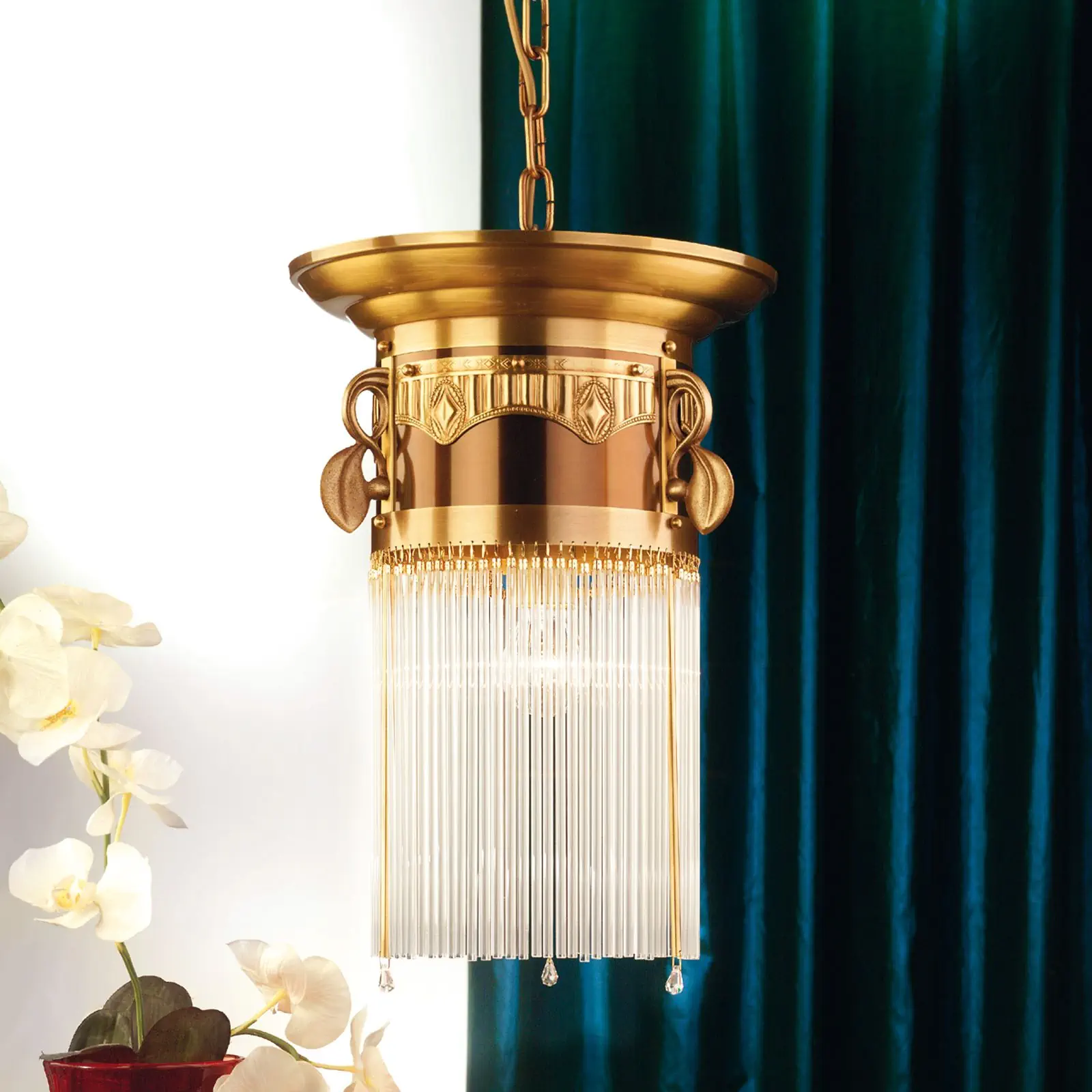 Viseća lampa ADELE, staromesing, sa staklenim štapićima, 32cm - 2