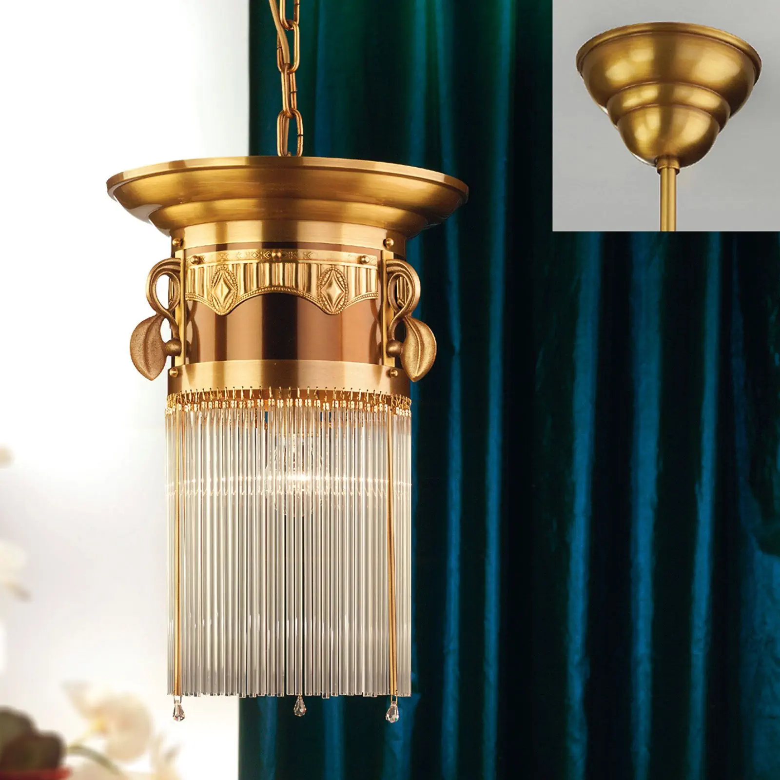 Viseća lampa ADELE, staromesing, sa staklenim štapićima, 32cm - 4