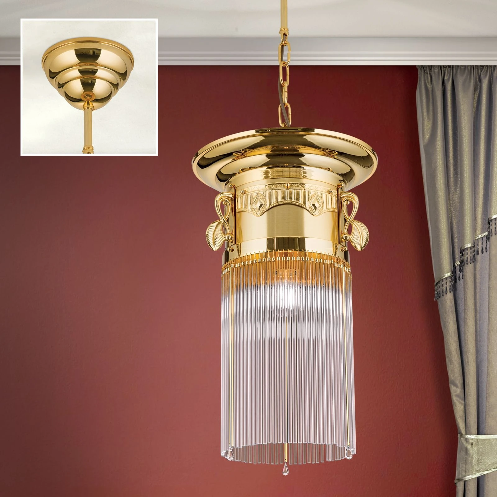 Viseća lampa ADELE, 24-karatno pozlaćena, štapići od kristalnog stakla, Ø 32 cm - 2