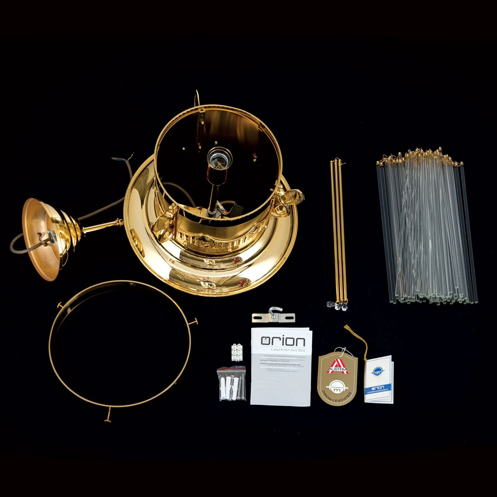 Viseća lampa ADELE, 24-karatno pozlaćena, štapići od kristalnog stakla, Ø 32 cm - 8