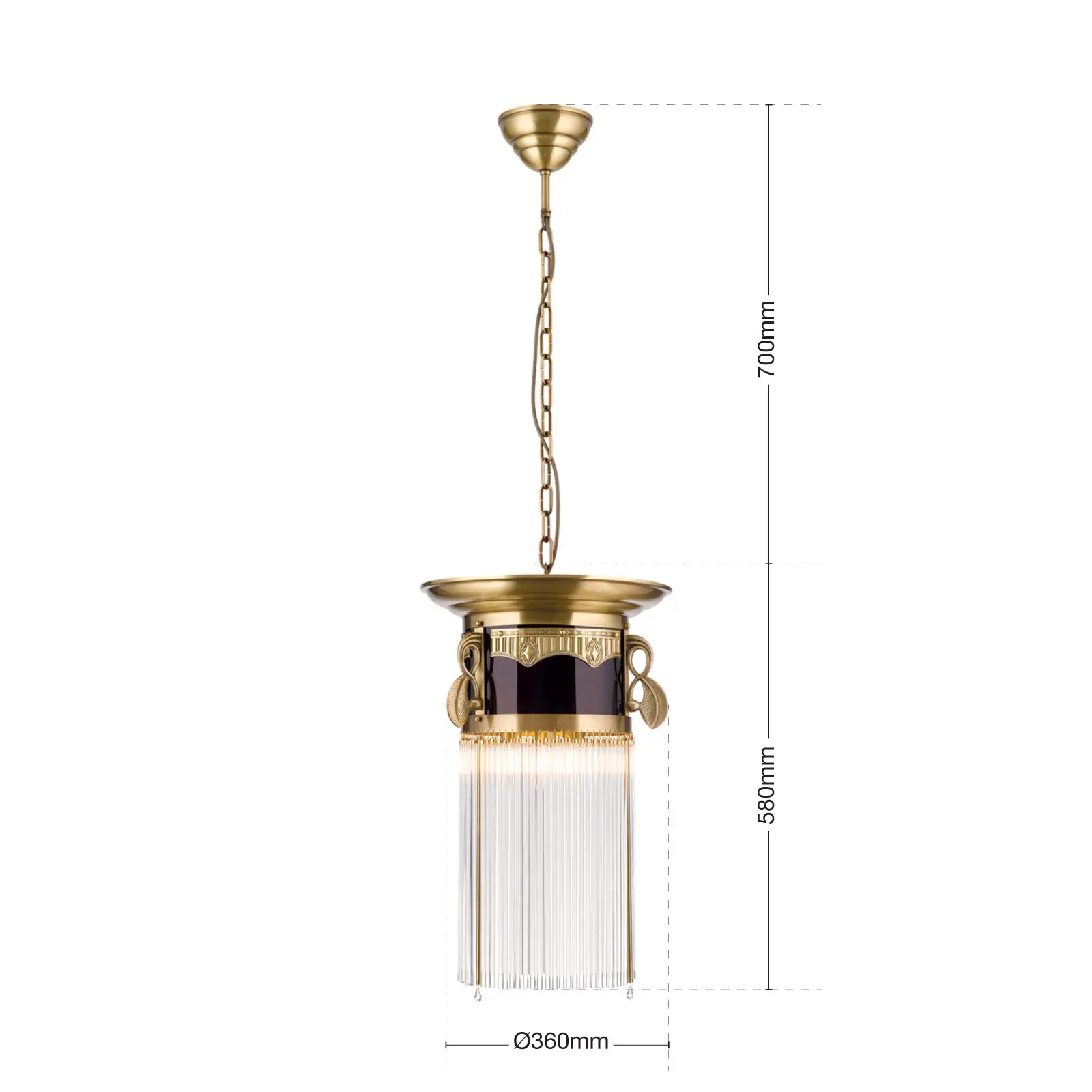 Viseća lampa ADELE, antik mesing, sa kristalnim staklenim štapićima, 37cm - 7