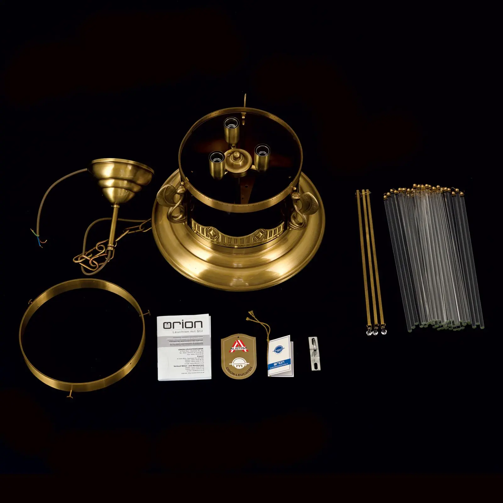 Viseća lampa ADELE, antik mesing, sa kristalnim staklenim štapićima, 37cm - 8