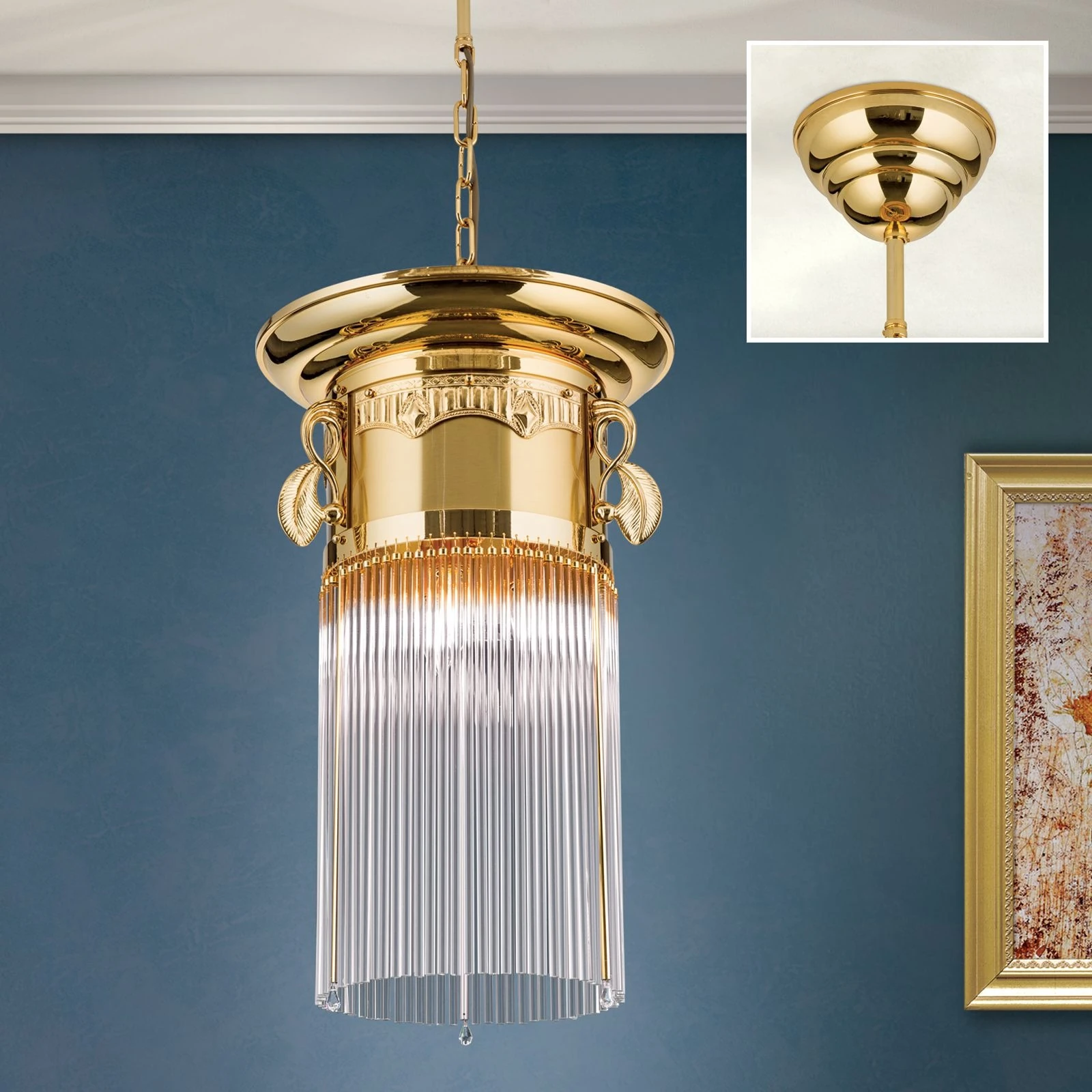 Viseća lampa ADELE, 24-karatno pozlaćena, štapići od kristalnog stakla, Ø 37 cm - 2