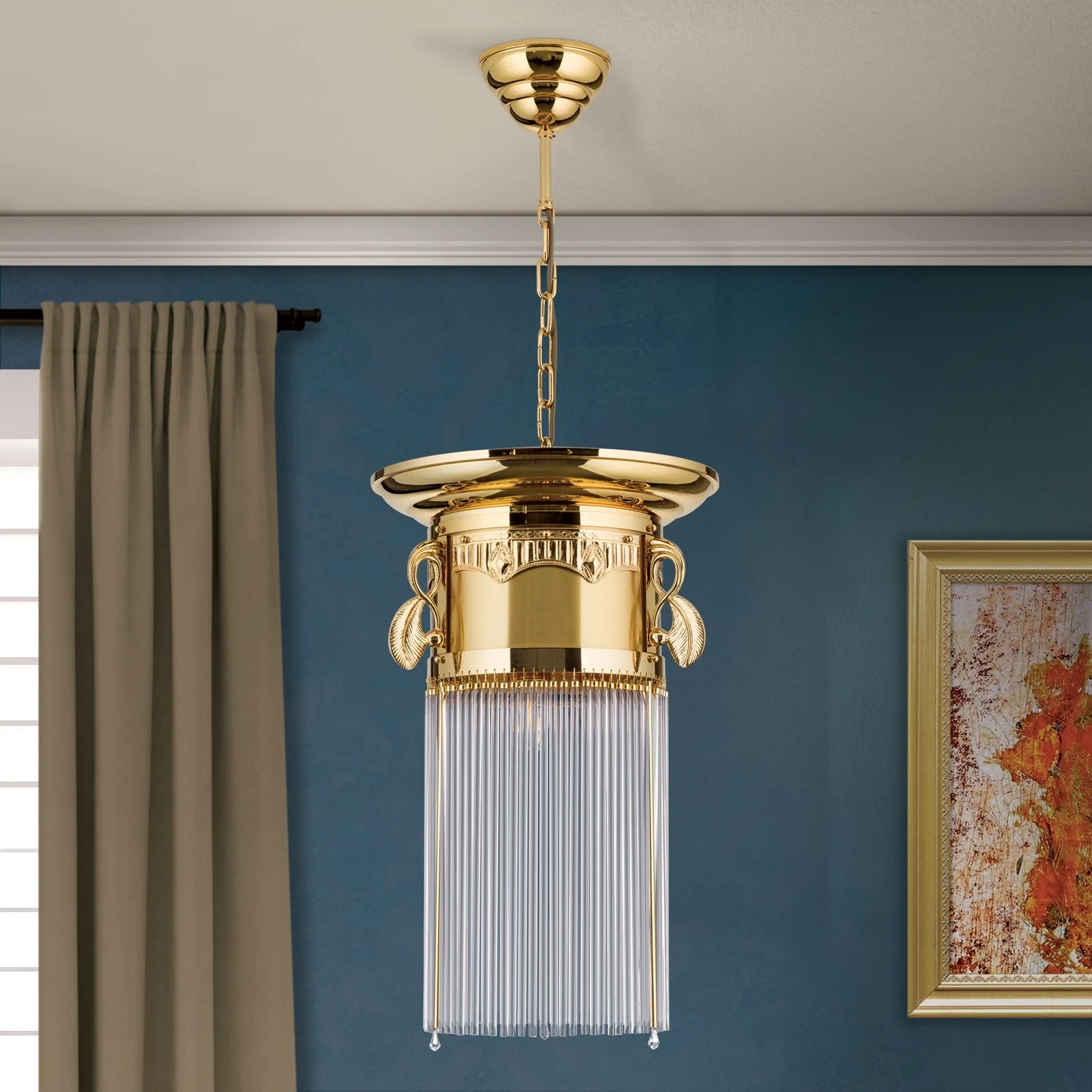 Viseća lampa ADELE, 24-karatno pozlaćena, štapići od kristalnog stakla, Ø 37 cm - 3