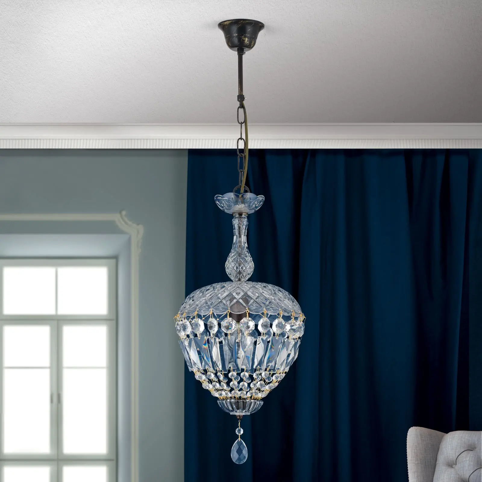 Kristalna viseća lampa ARILA, 1 izvor svetla, antik - 3