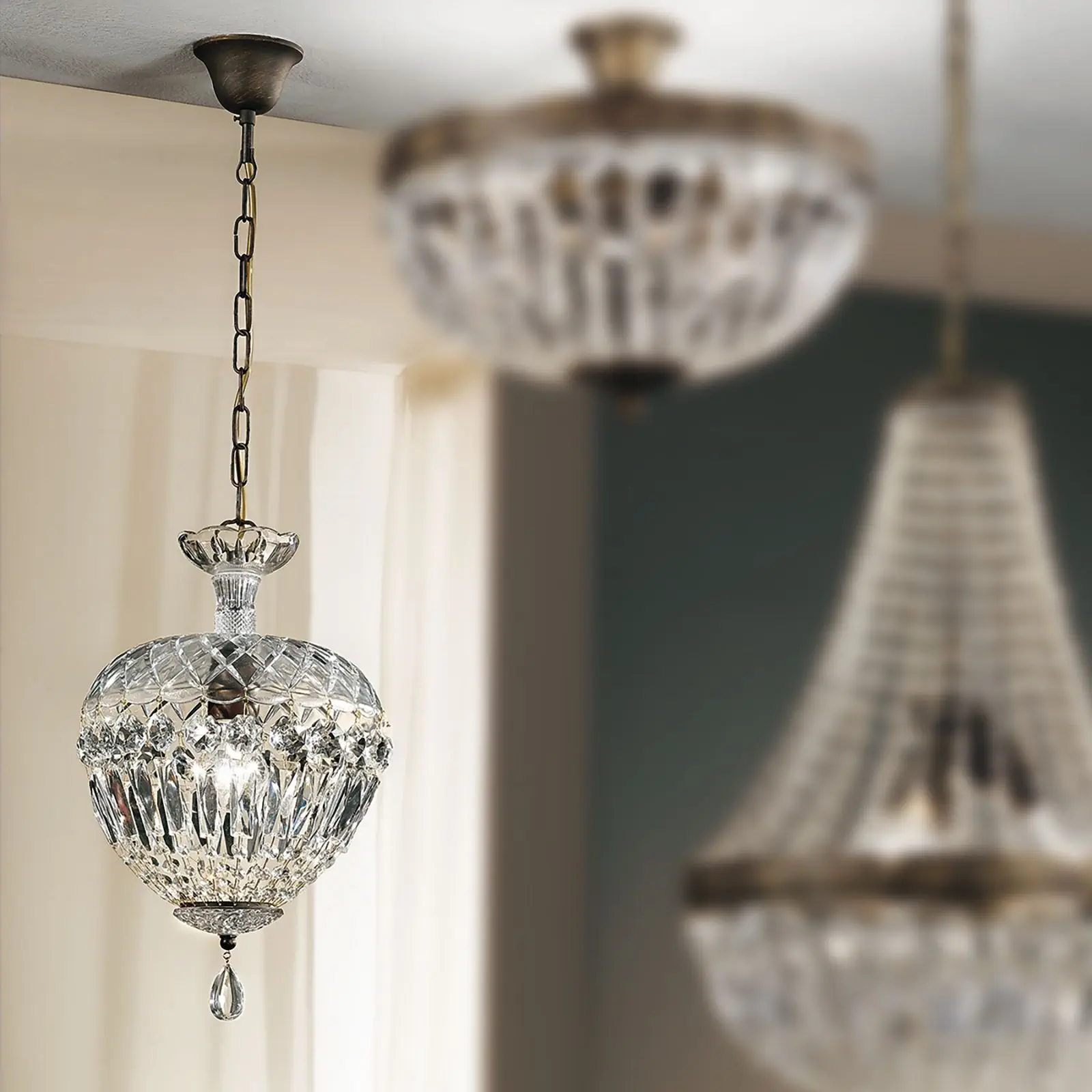 Kristalna viseća lampa ARILA, 1 izvor svetla, antik - 8