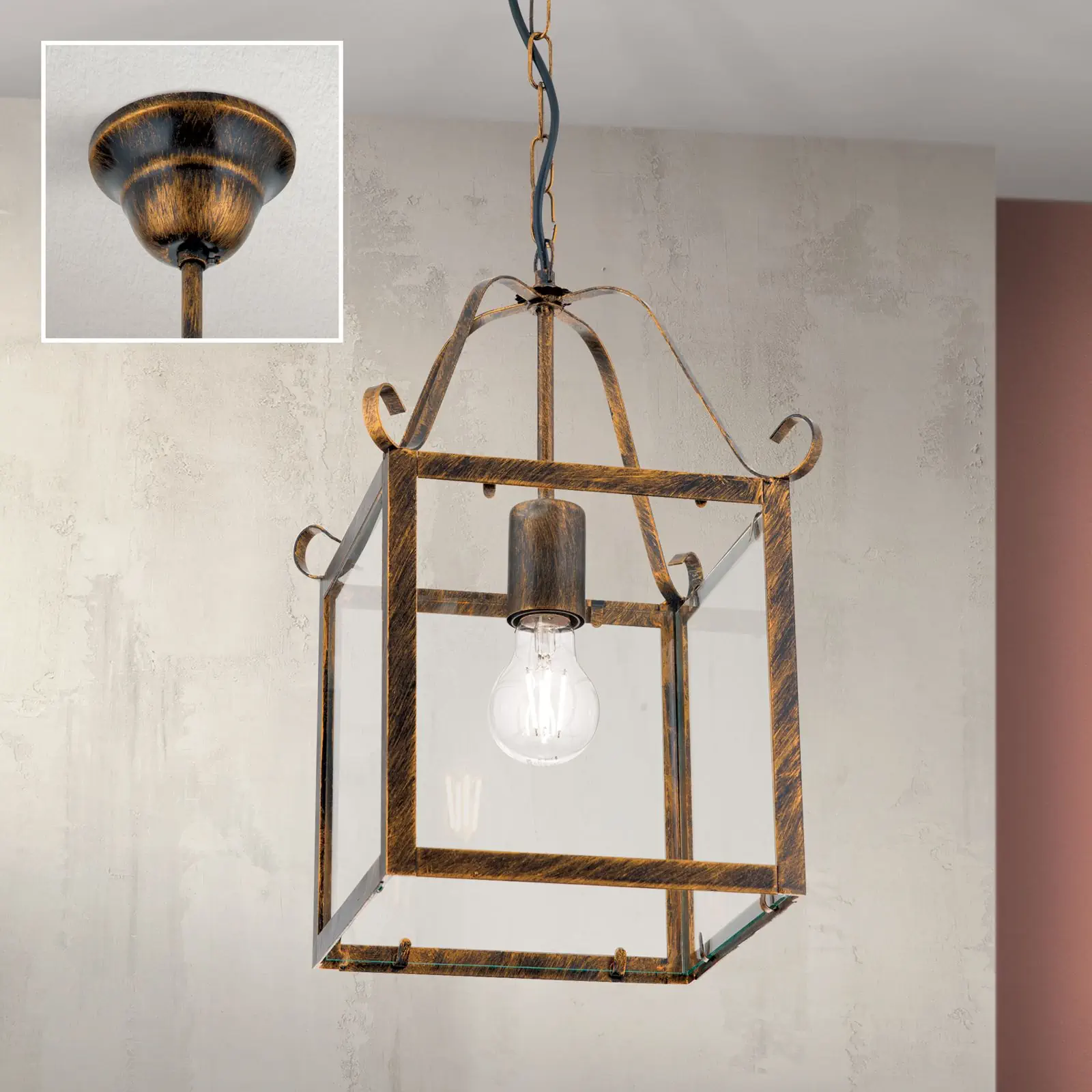 Viseća lampa FRANCO, 1 izvor svetla, antik zlatna - 2