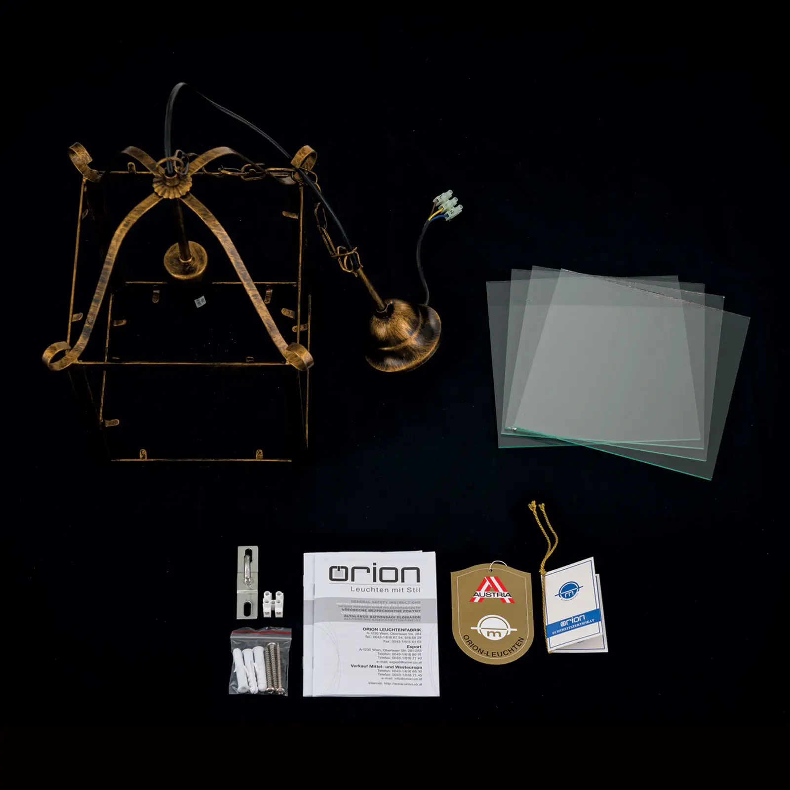 Viseća lampa FRANCO, 1 izvor svetla, antik zlatna - 8