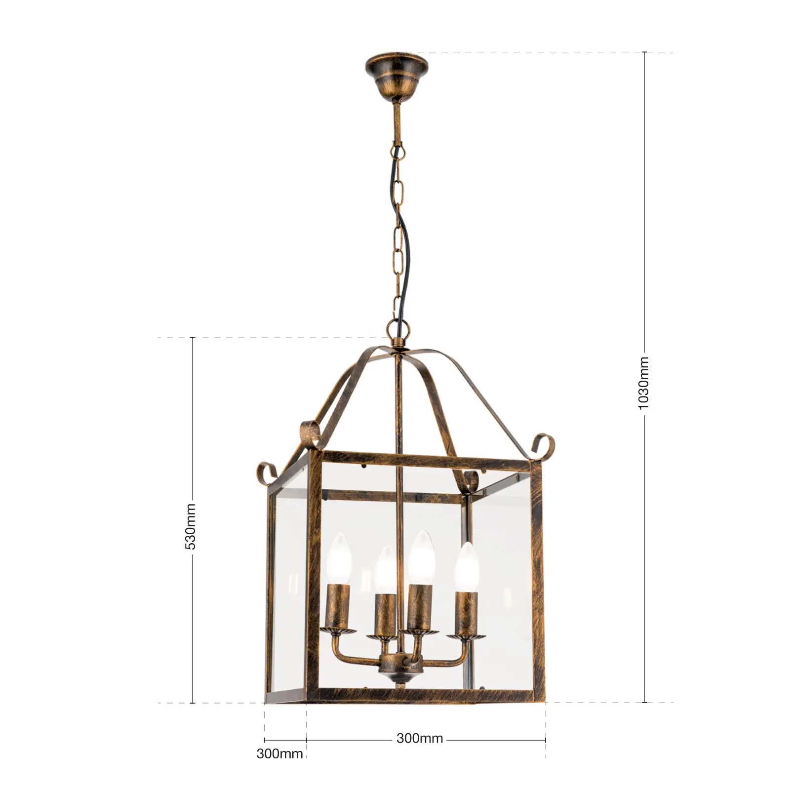 Viseća lampa FRANCO, 4 izvora svetla, antik zlatna - 7