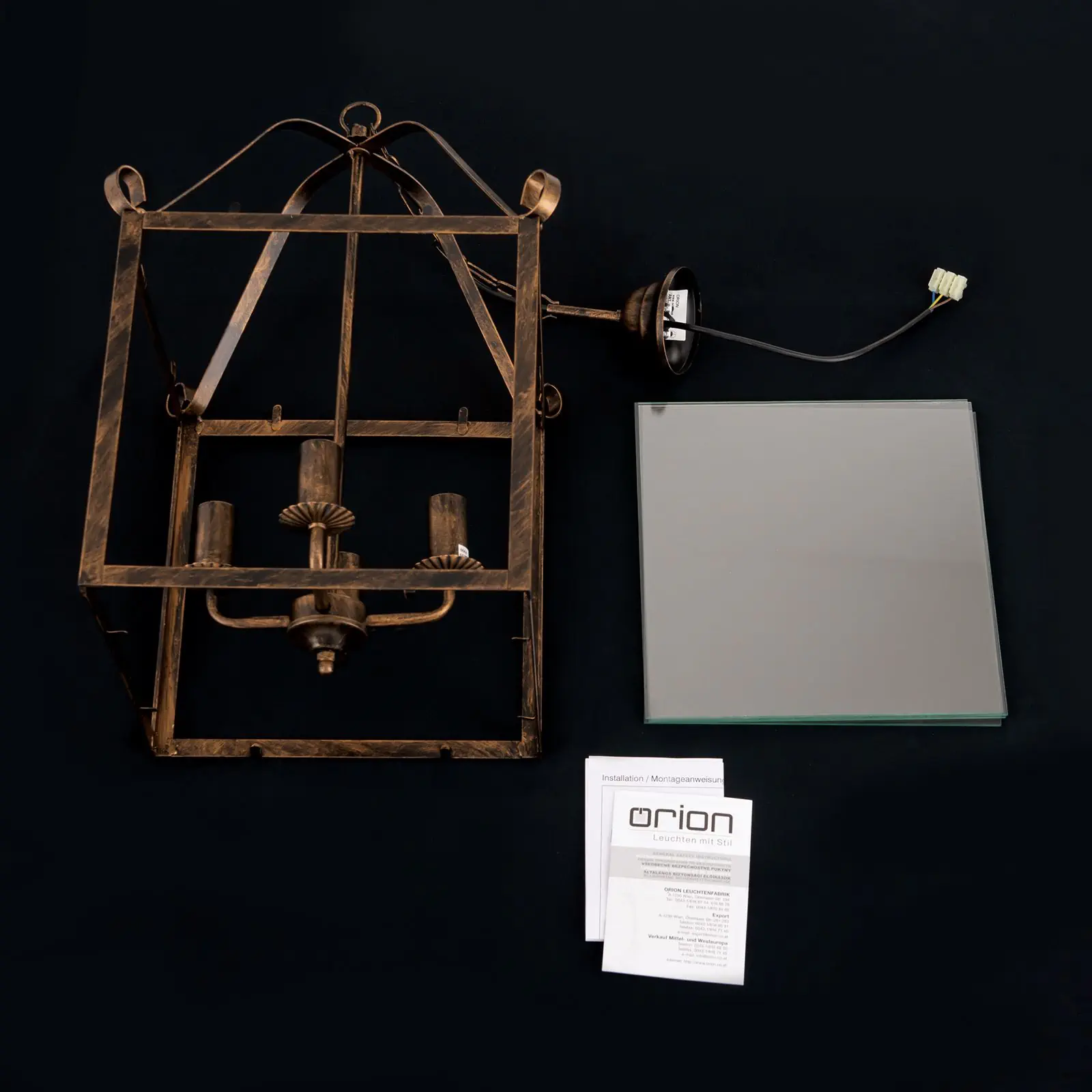 Viseća lampa FRANCO, 4 izvora svetla, antik zlatna - 8