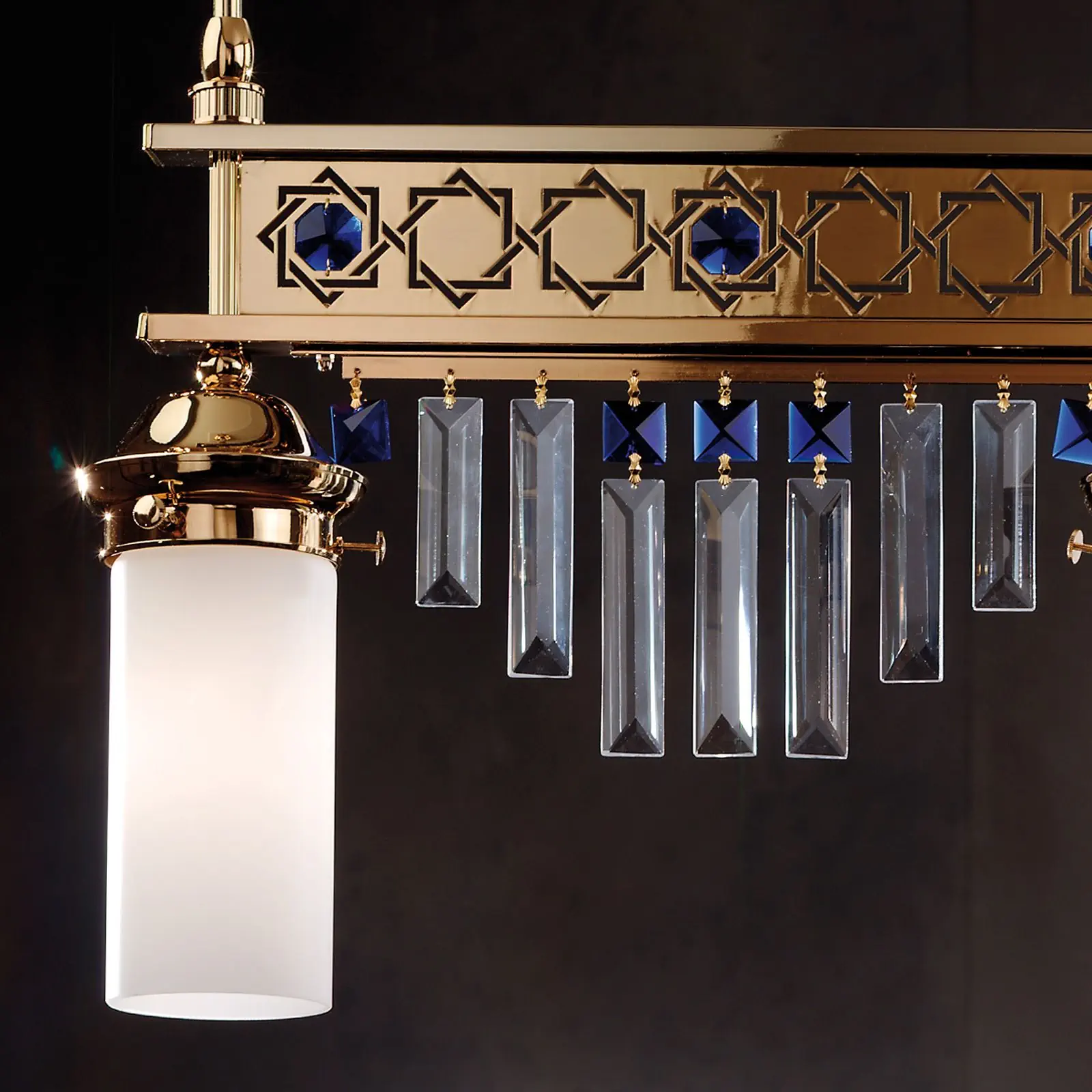 Viseća lampa ORIONtal, 4 izvora svetla, zlato, sa plavim kristalnim prizmama - 2