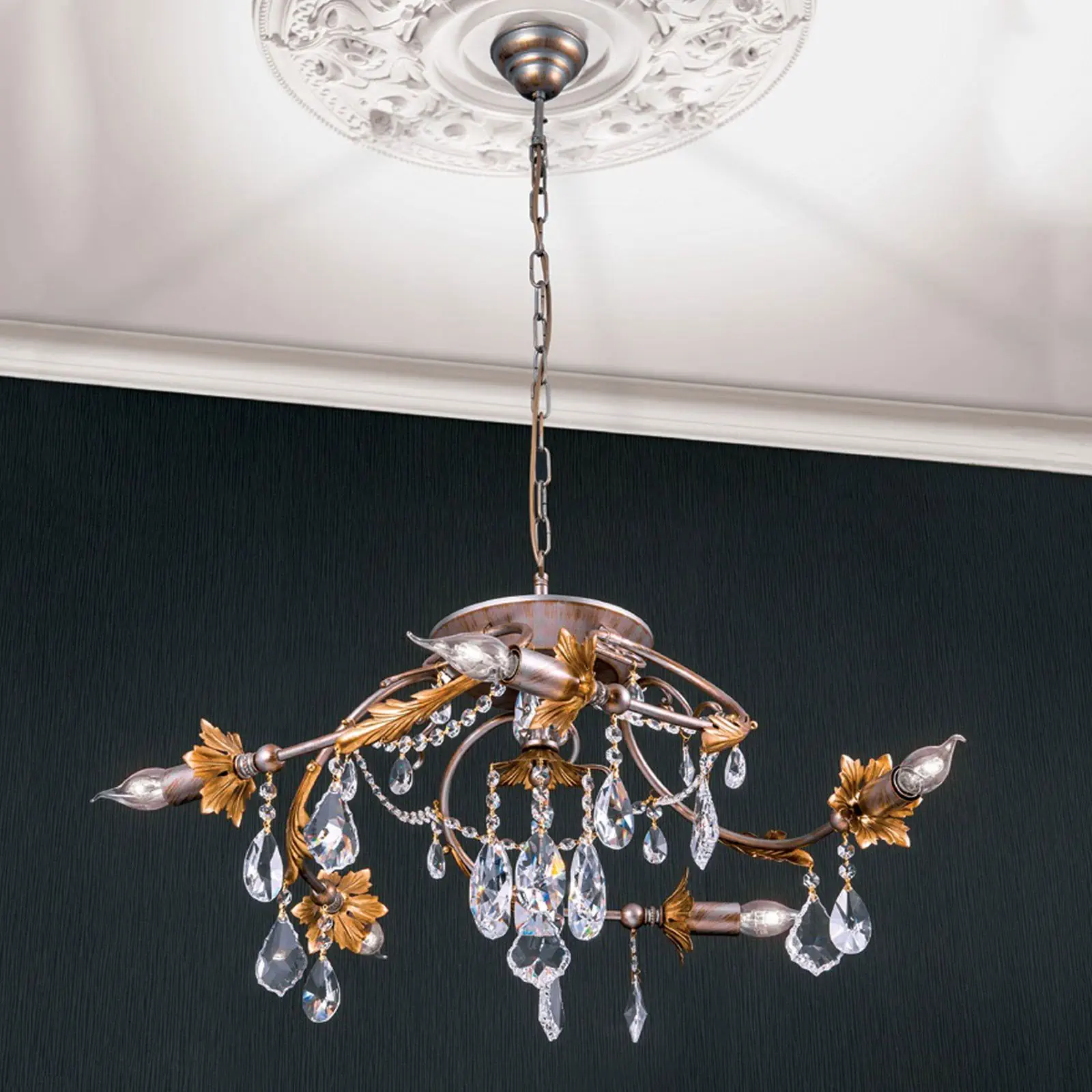 Viseća lampa MIRAMARE, 5 izvora svetla, srebrno-zlatna - 4