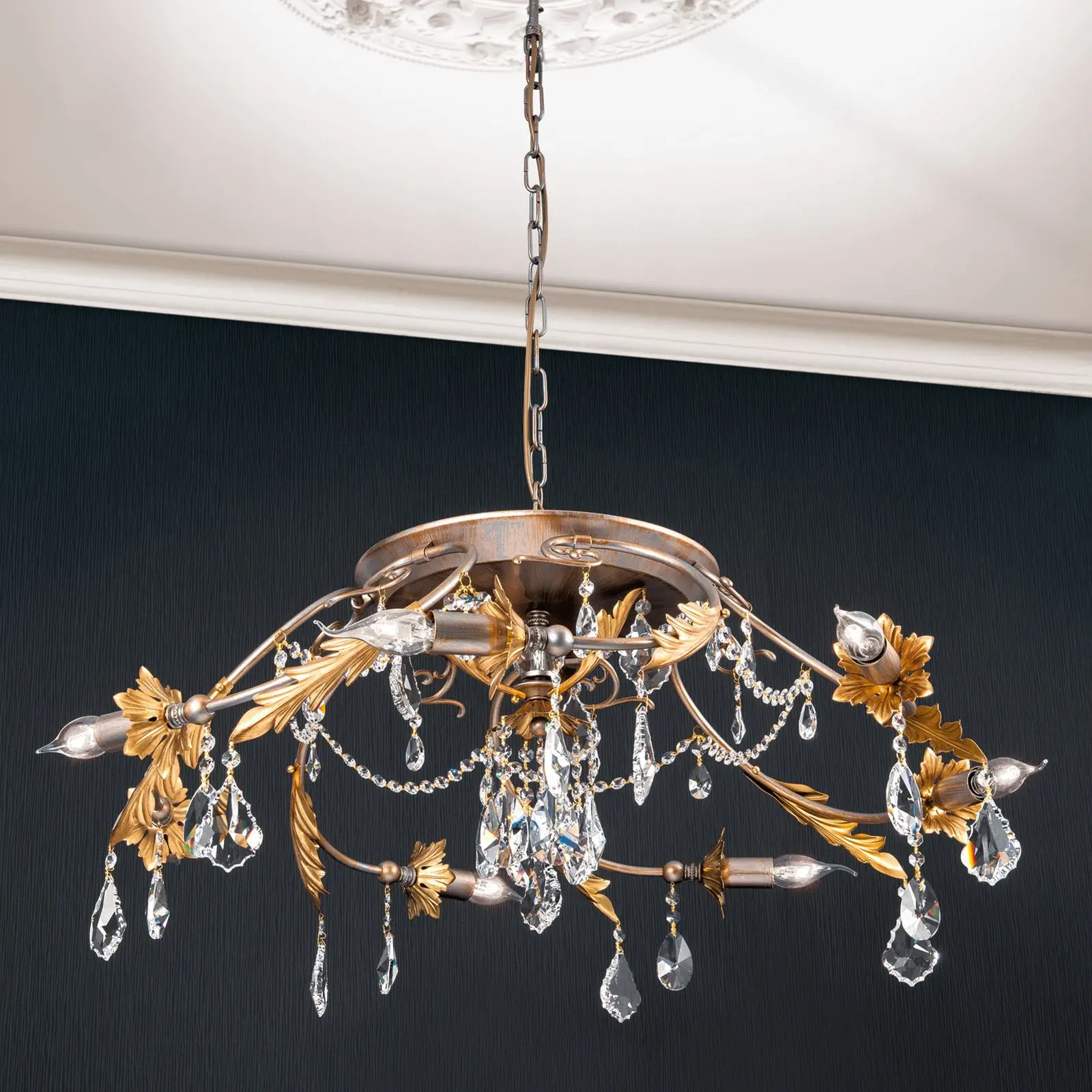 Viseća lampa MIRAMARE, 7 izvora svetla, srebrno-zlatna - 1