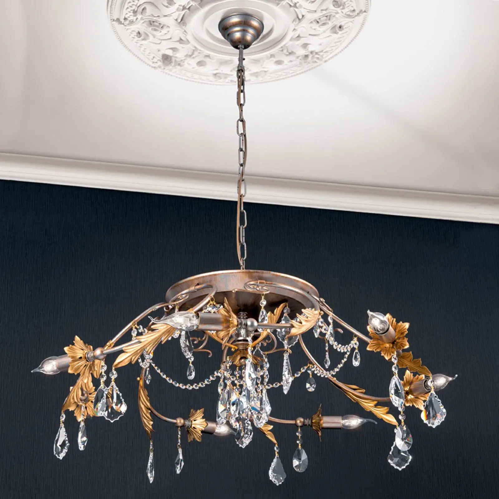 Viseća lampa MIRAMARE, 7 izvora svetla, srebrno-zlatna - 7