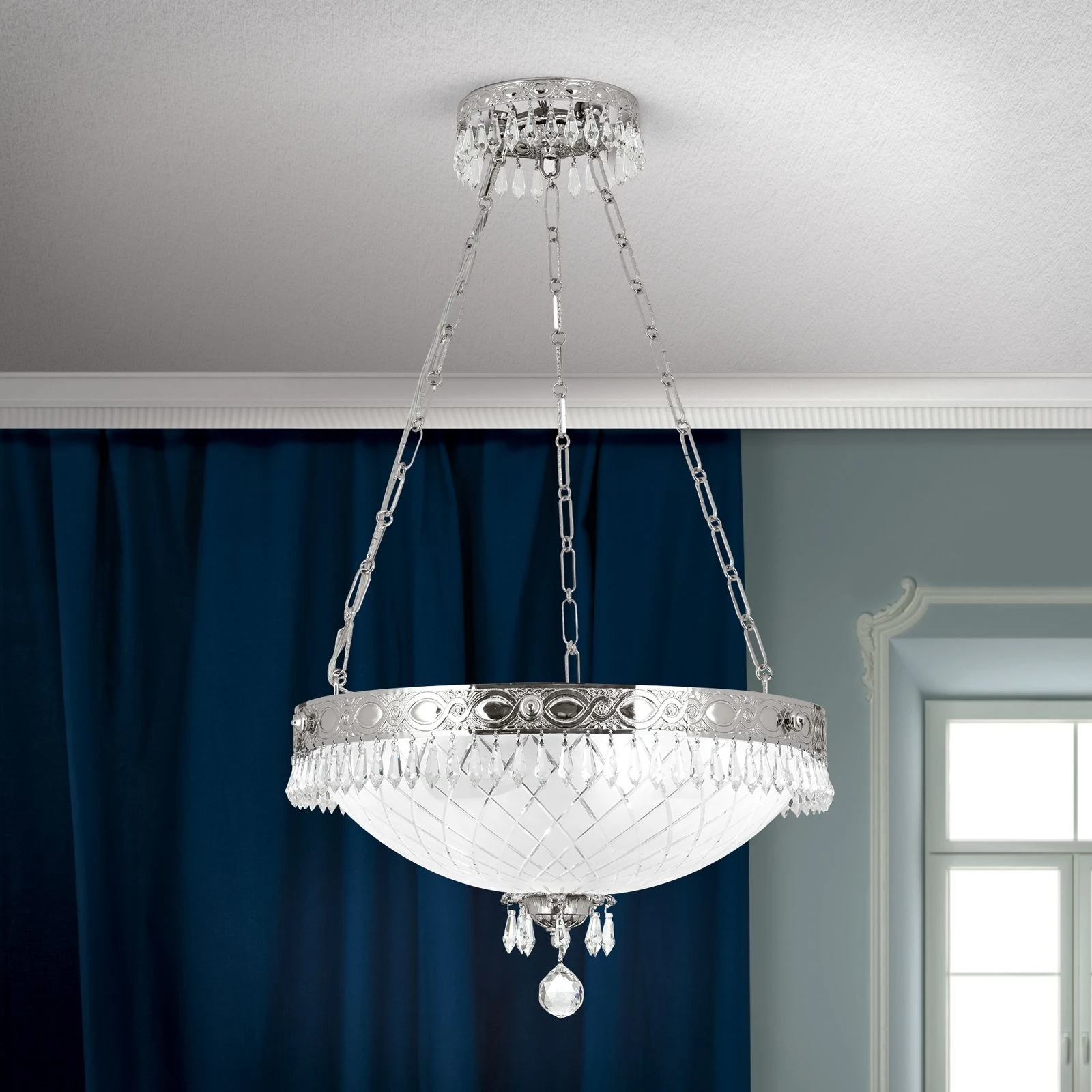 Viseća lampa EMPIRE CRYSTAL, 6 izvora svetla, antik srebro - 8