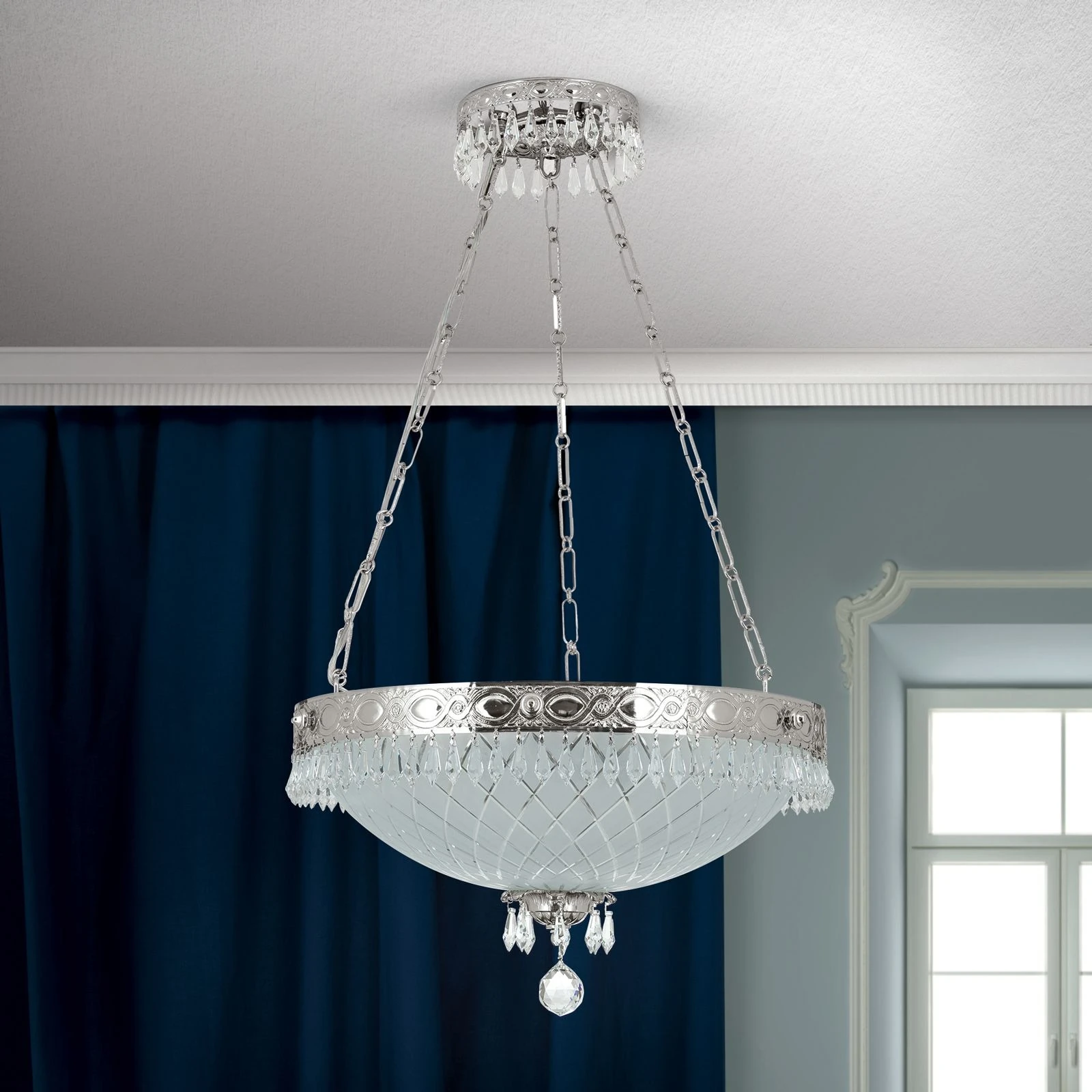 Viseća lampa EMPIRE CRYSTAL, 6 izvora svetla, antik srebro - 9
