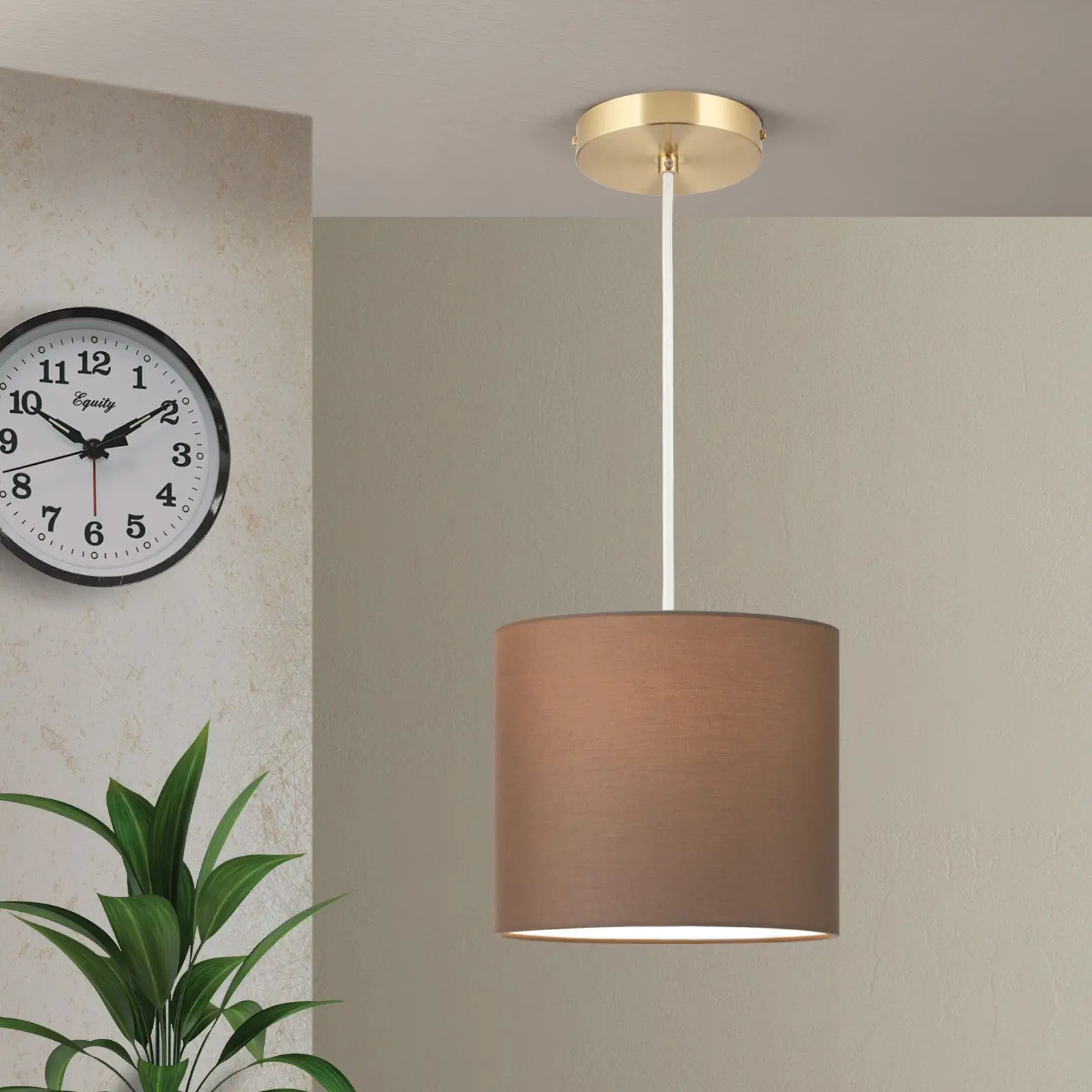 Viseća lampa SHADE, mala, mat mesing, sa cilindričnim braon abažurom, 1x E27 - 1