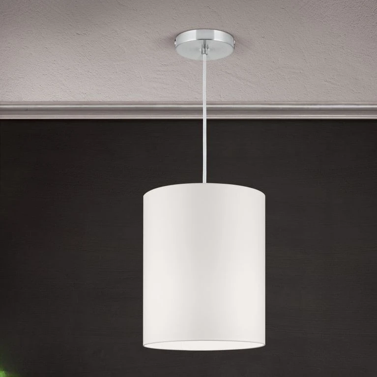 Viseća lampa SHADE, velika, 1 izvor svetla (E27), satin hrom završna obrada, beli cilindrični abažur
