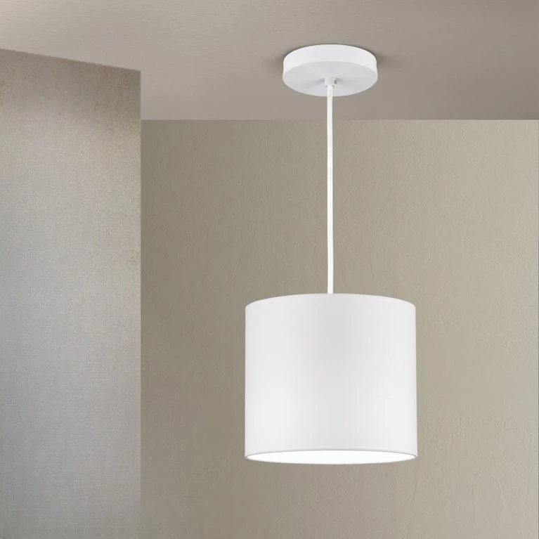 Viseća lampa SHADE, mala, 1 izvor svetla (E27), bela završna obrada, beli cilindrični abažur - 1