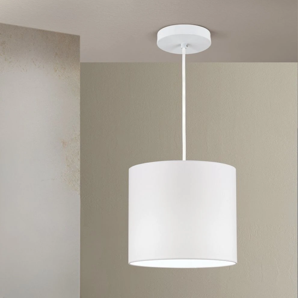 Viseća lampa SHADE, srednja, 1 izvor svetla (E27), bela završna obrada, beli cilindrični abažur