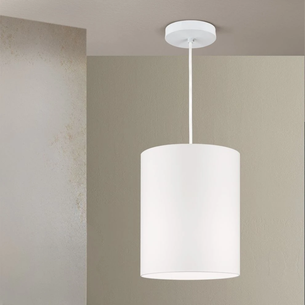 Viseća lampa SHADE, velika, 1 izvor svetla (E27), bela završna obrada, beli cilindrični abažur