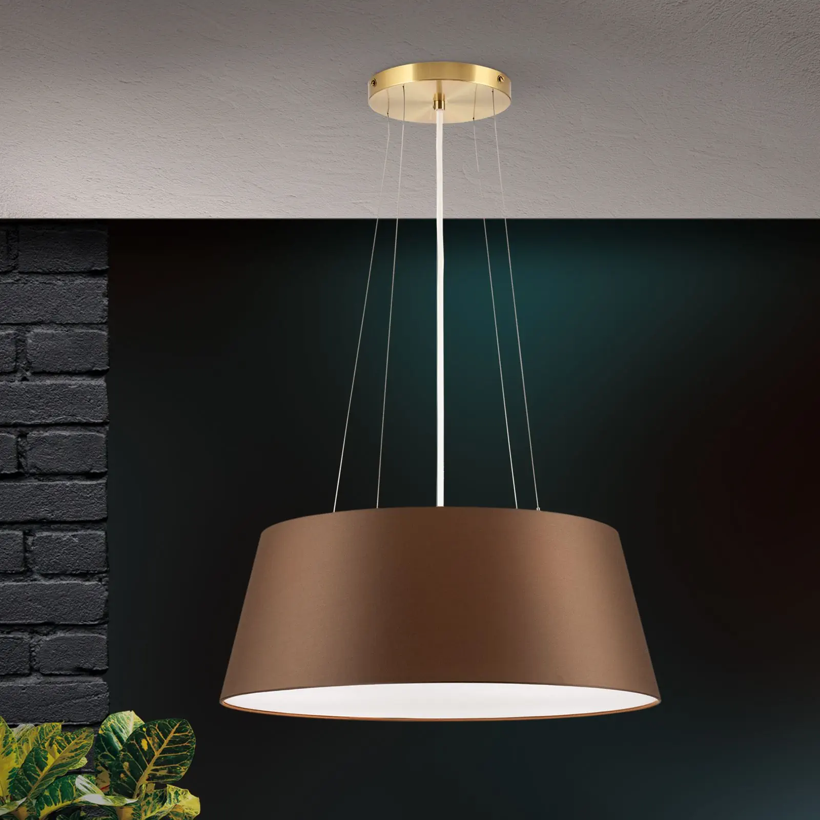 Viseća lampa SHADE, mat mesing, sa konusnim braon abažurom, Ø 50cm - 1