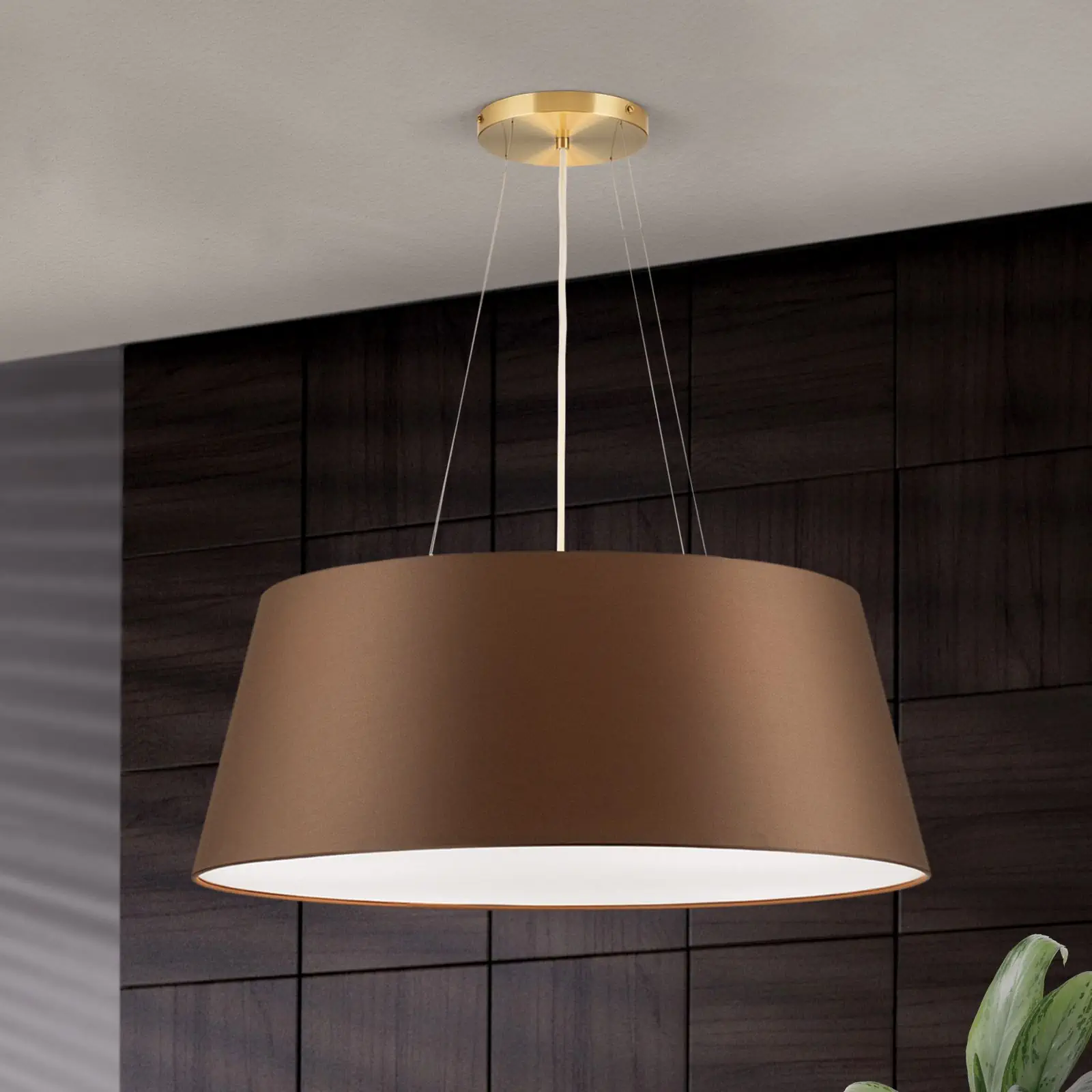 Viseća lampa SHADE, mat mesing, sa konusnim braon abažurom, Ø 70cm - 1