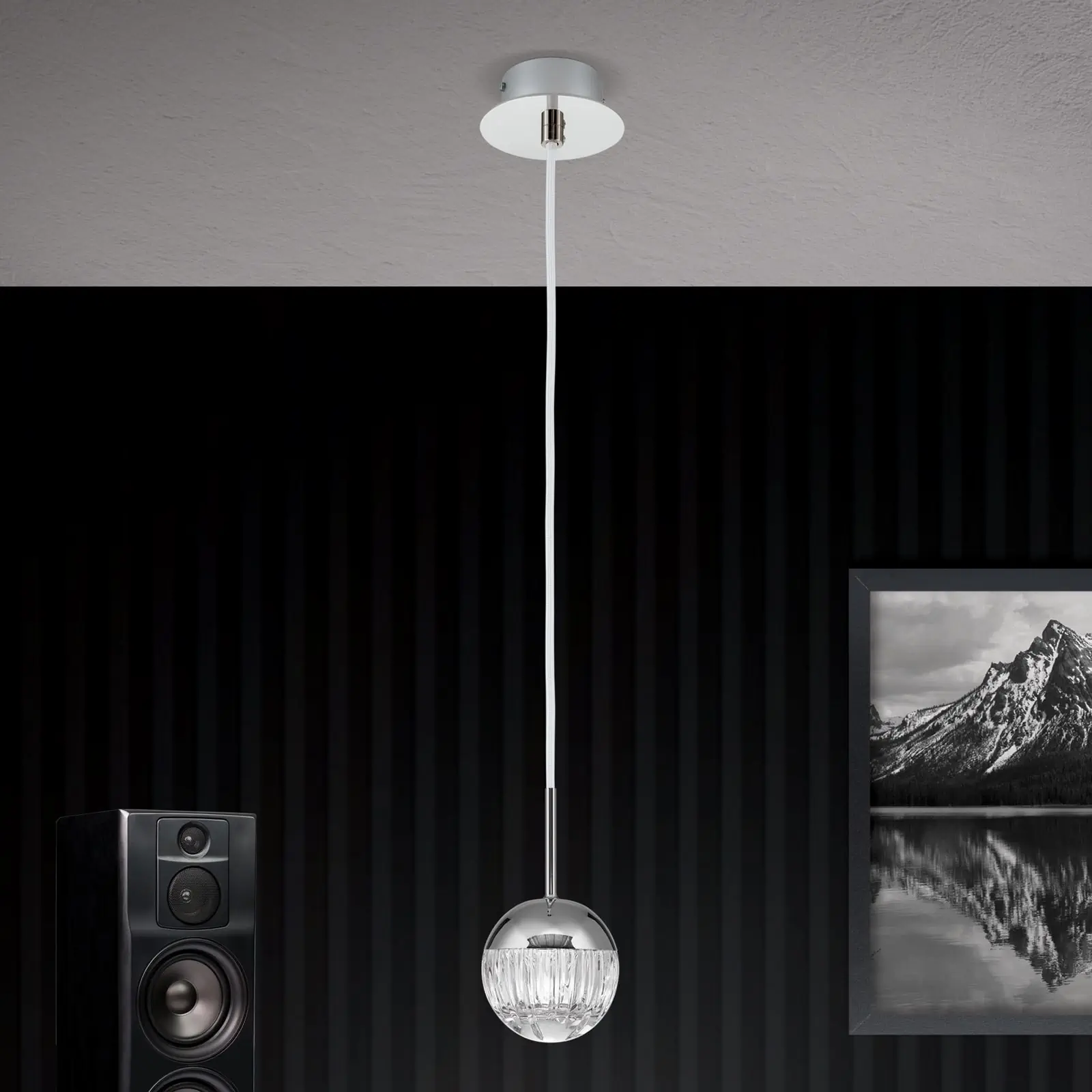 Okrugla viseća lampa BALL, nikal, sa prozirnim kristalnim staklom sa linijskim brušenjem - 7