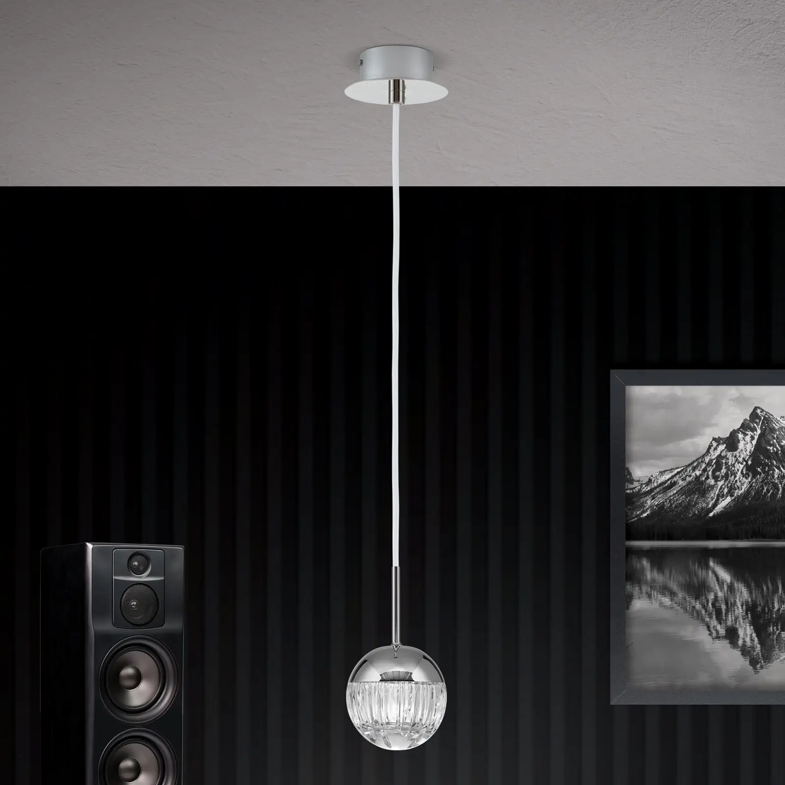 Okrugla viseća lampa BALL, nikal, sa prozirnim kristalnim staklom sa linijskim brušenjem - 8