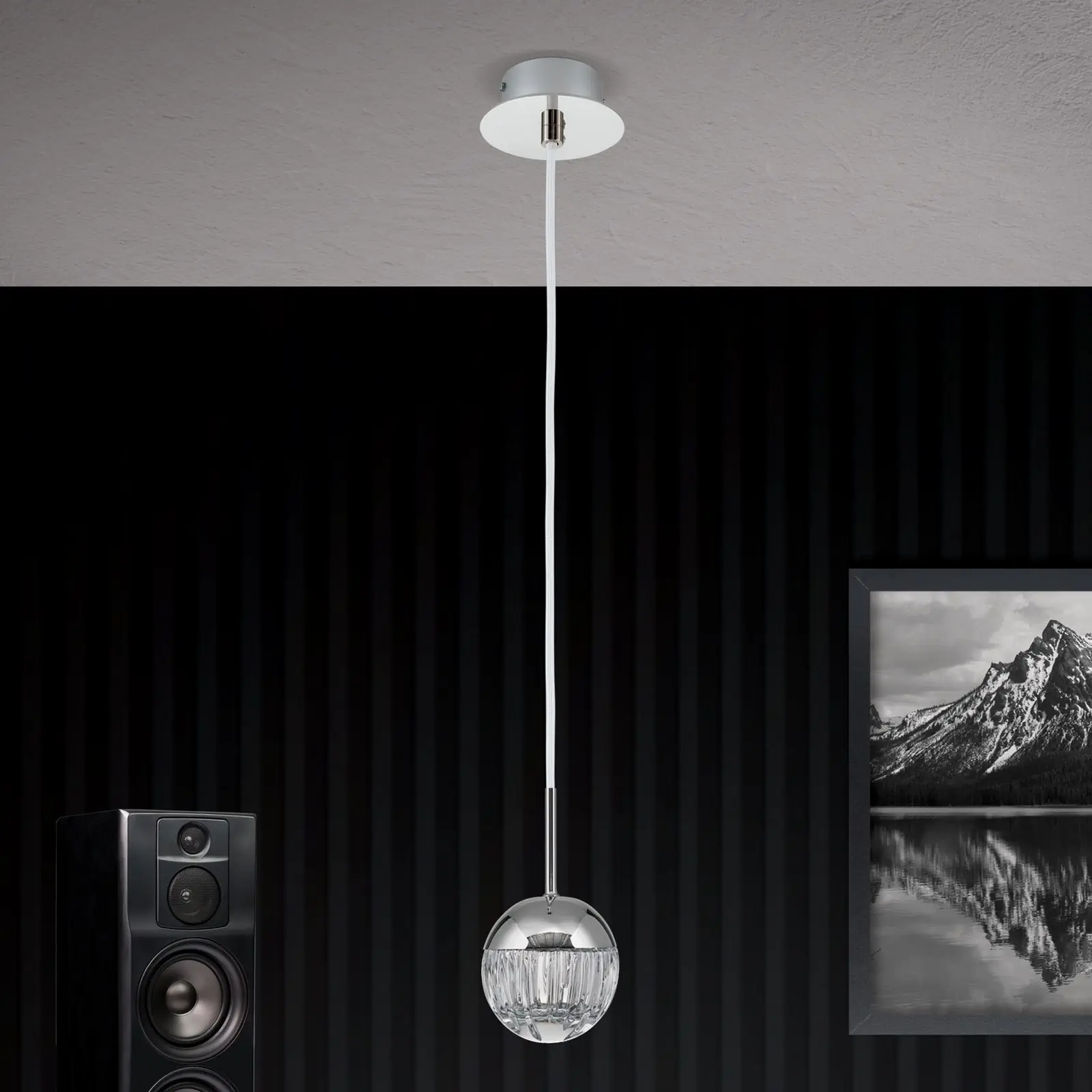 Okrugla viseća lampa BALL, nikal, sa prozirnim kristalnim staklom sa linijskim brušenjem - 9