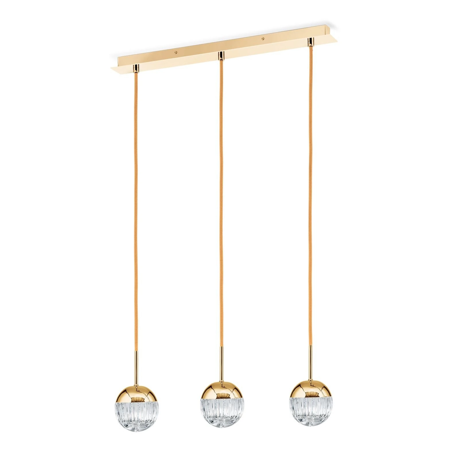 Viseća lampa BALL, 3 izvora svetla, 24-karatno pozlaćena, prozirno kristalno staklo (ručno sečeno) - 4