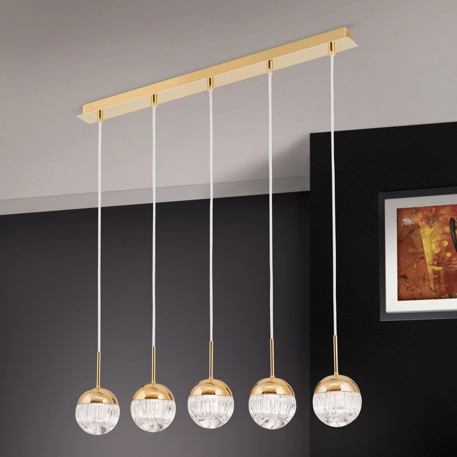 Viseća lampa BALL, 5 izvora svetla, 24-karatno pozlaćena, prozirno kristalno staklo (ručno sečeno) - 2