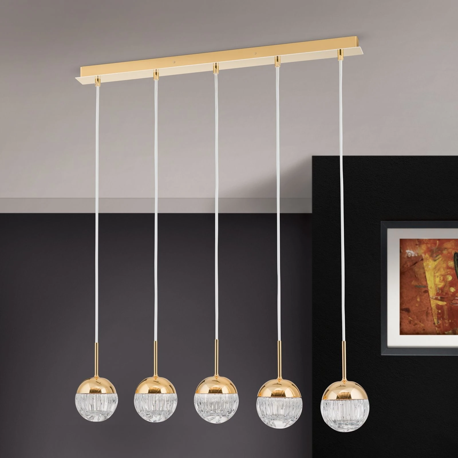 Viseća lampa BALL, 5 izvora svetla, 24-karatno pozlaćena, prozirno kristalno staklo (ručno sečeno) - 3