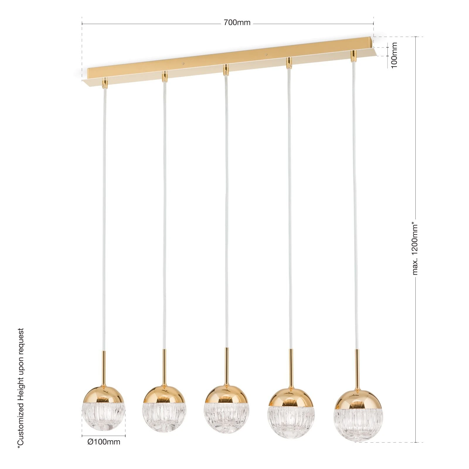 Viseća lampa BALL, 5 izvora svetla, 24-karatno pozlaćena, prozirno kristalno staklo (ručno sečeno) - 9