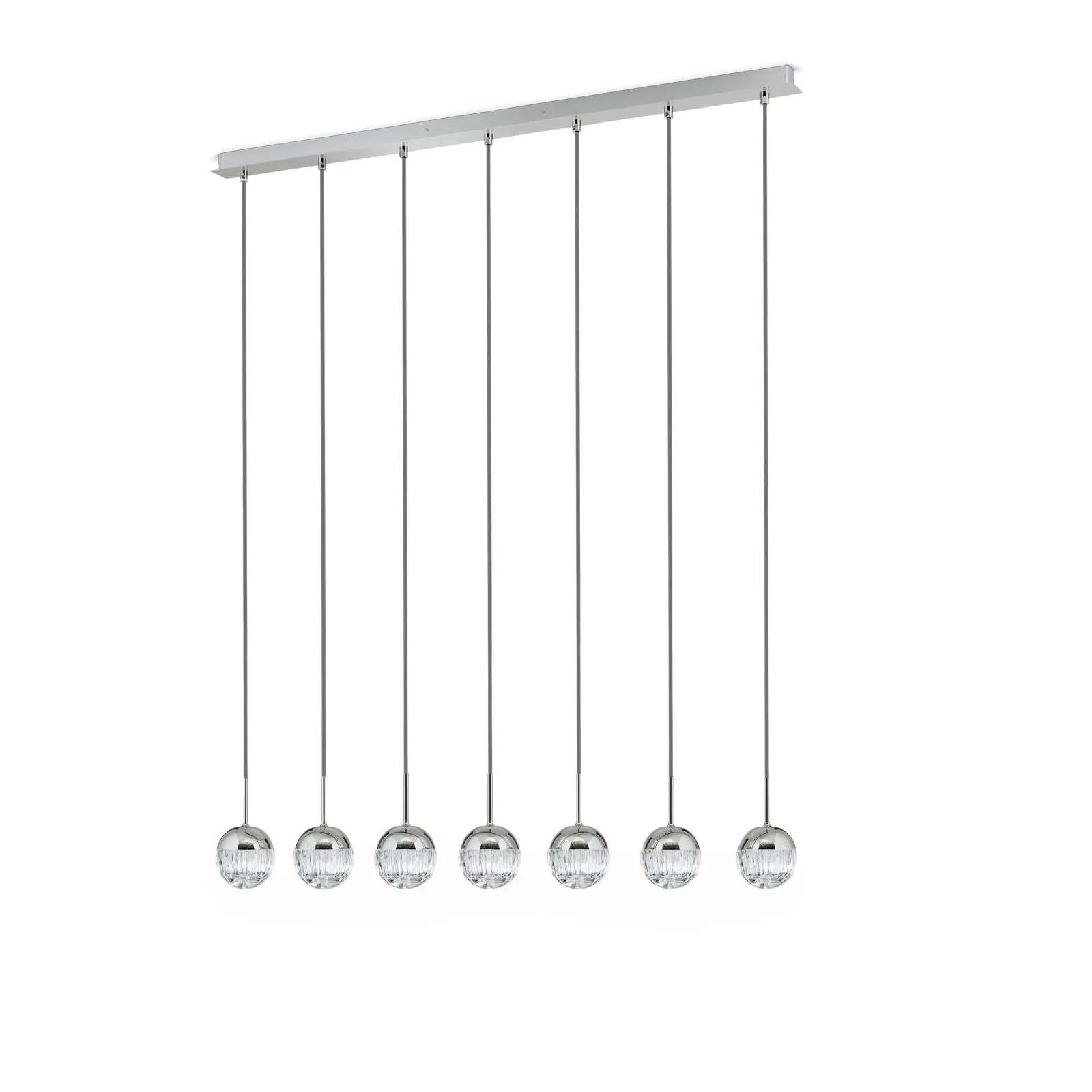 Viseća lampa BALL sa 7 izvora svetla, u nikl završnoj obradi, sa srebrnim tekstilnim kablom i providnim kristalnim staklom sa linearnim rezom - 5